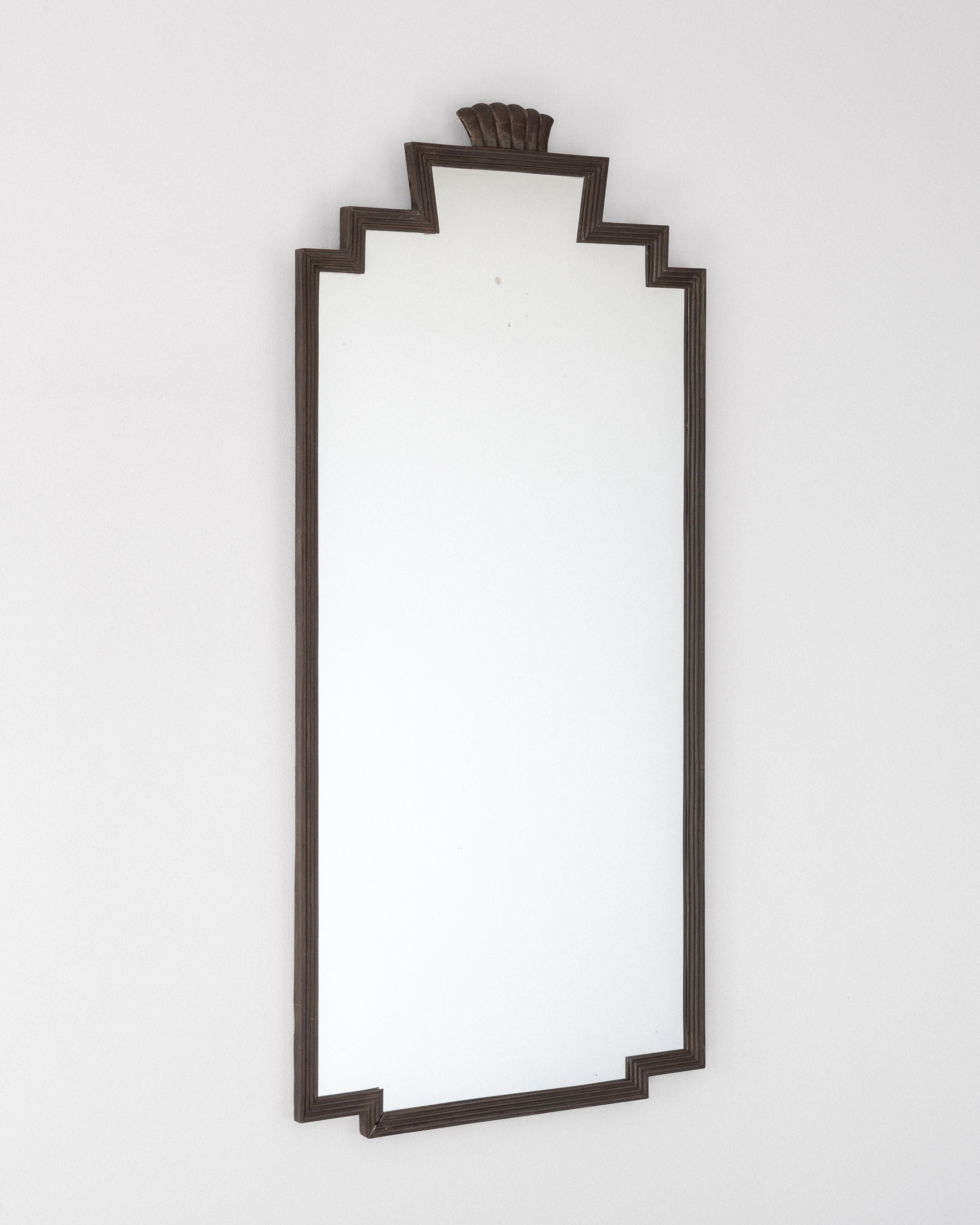 1930s Swedish Art Deco Bronze Mirror with Shell Crown