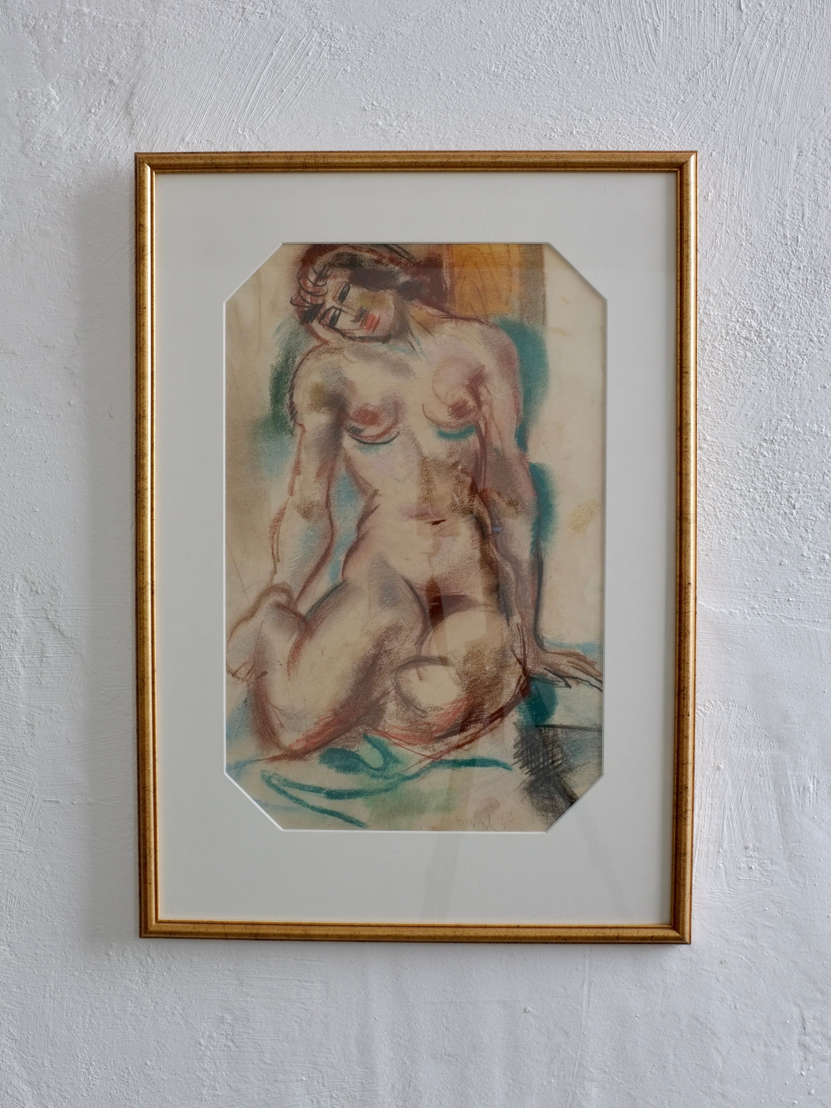 Nude Study Pastel Drawing by Jules Schyl, 1943