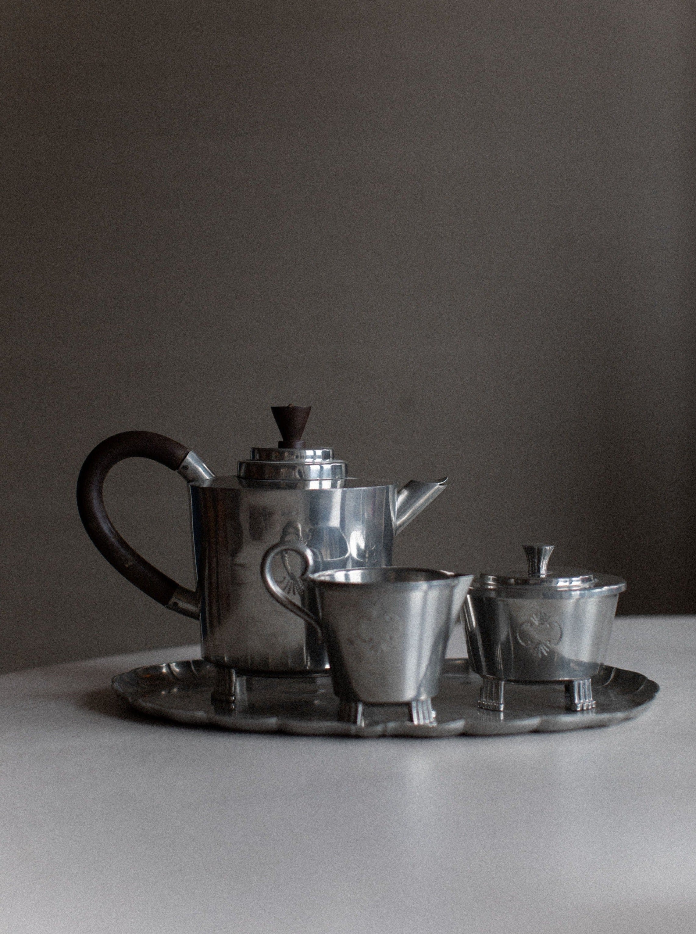 Art Deco Swedish Grace Tea-set with elegant floral patterns and gold trim