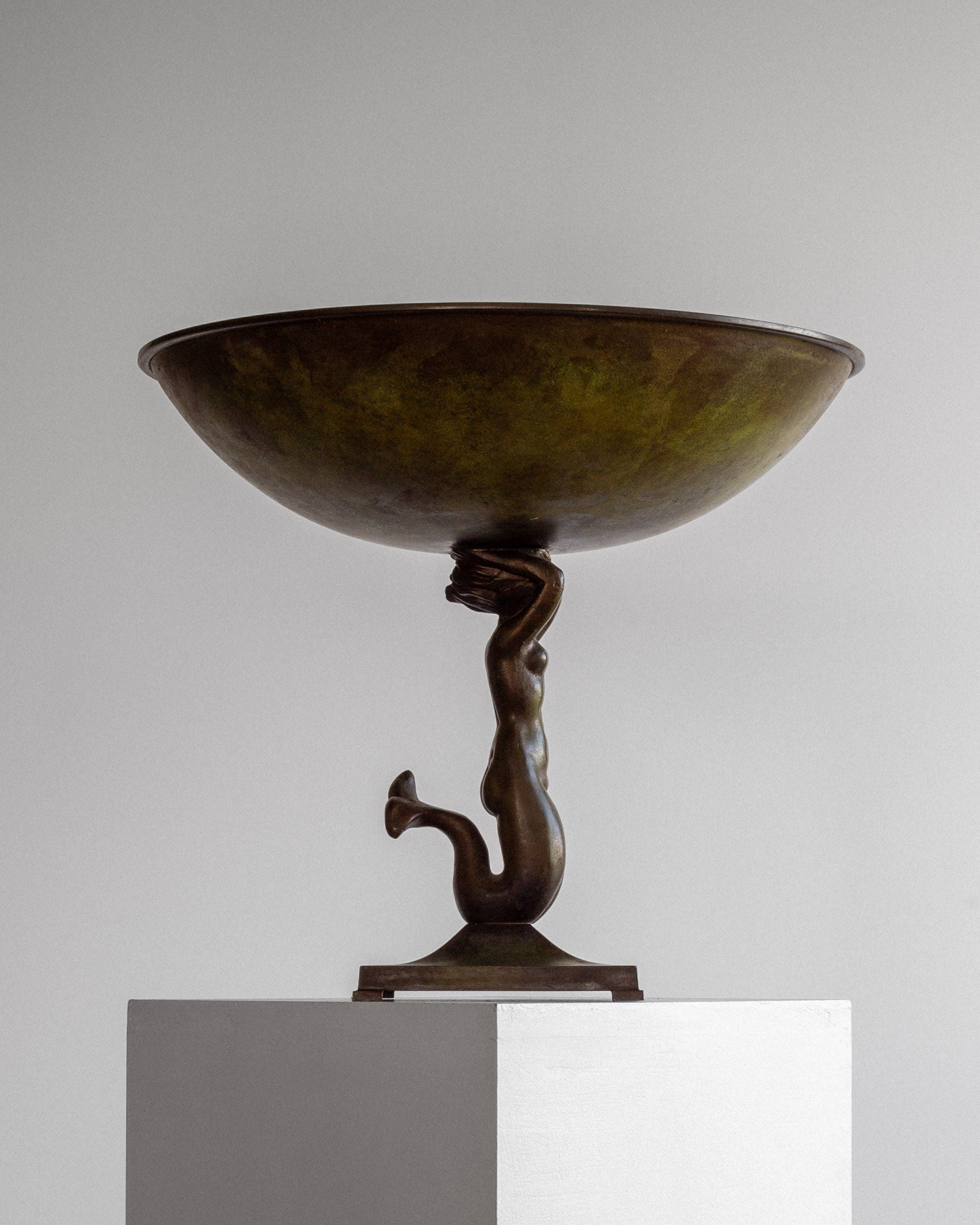 Swedish Art Deco Bronze Bowl with Mermaid, 1930s