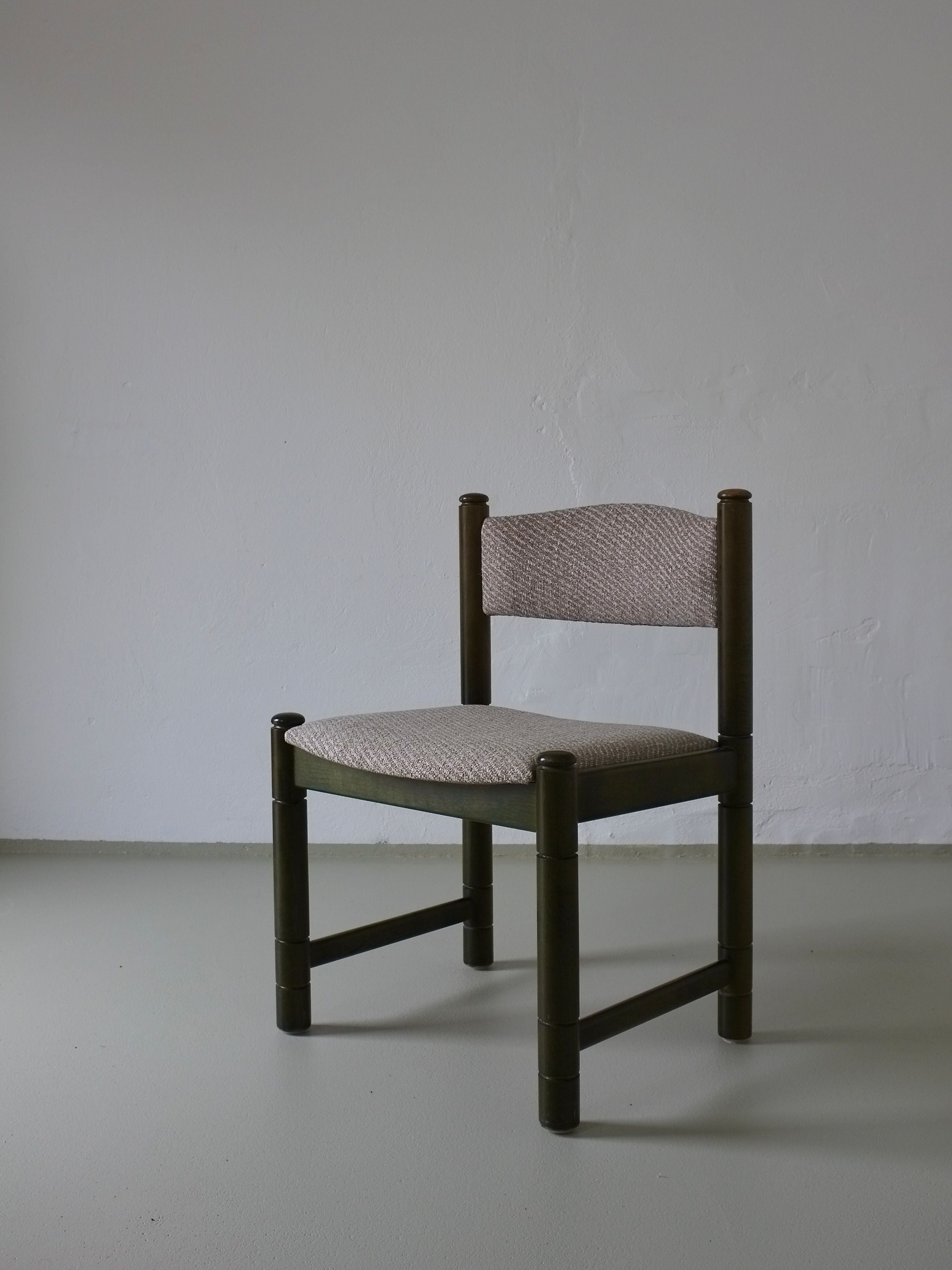 4 Green Carved Wooden Chairs, Scandinavia 1960s