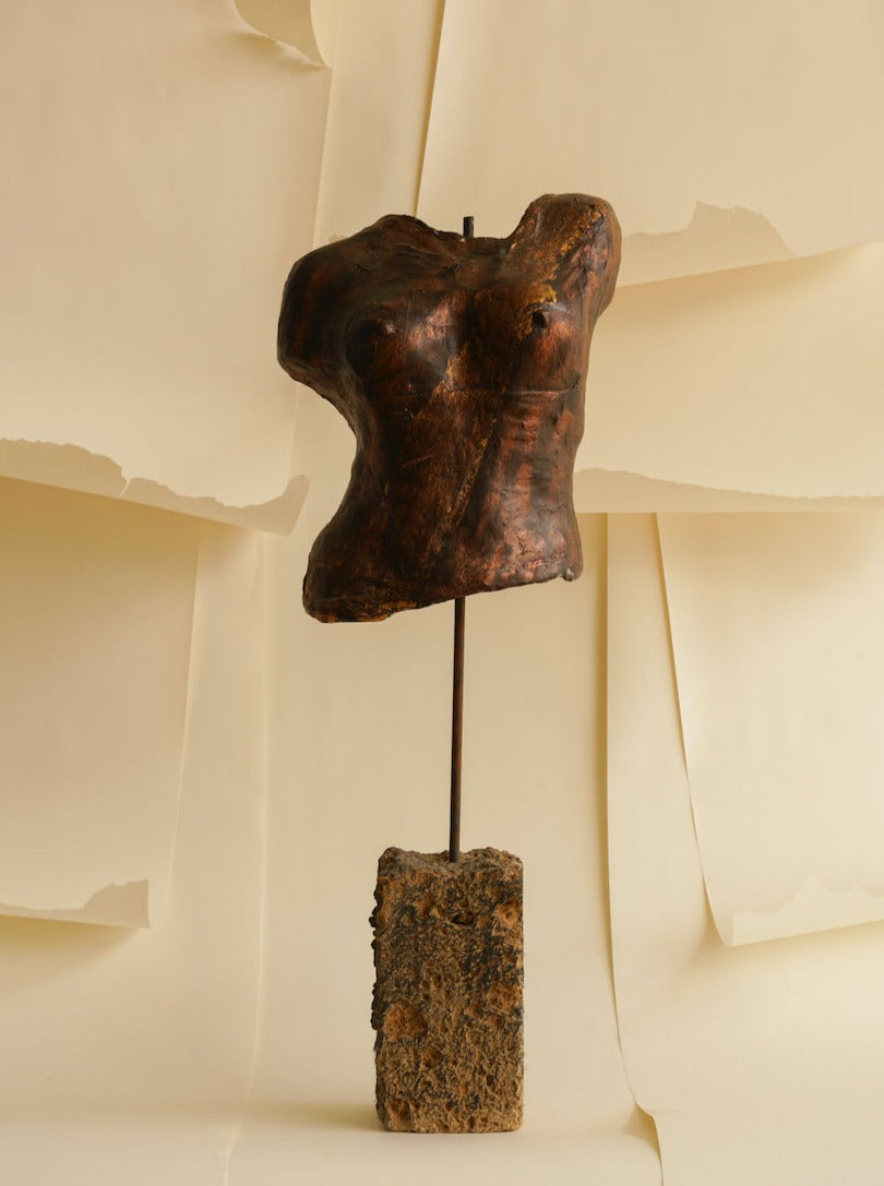 High-quality, black asymmetrical torso XL mannequin for displaying clothing in retail settings