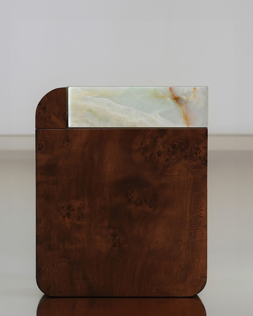 Amo Burl Wood and Green Onyx Storage Table