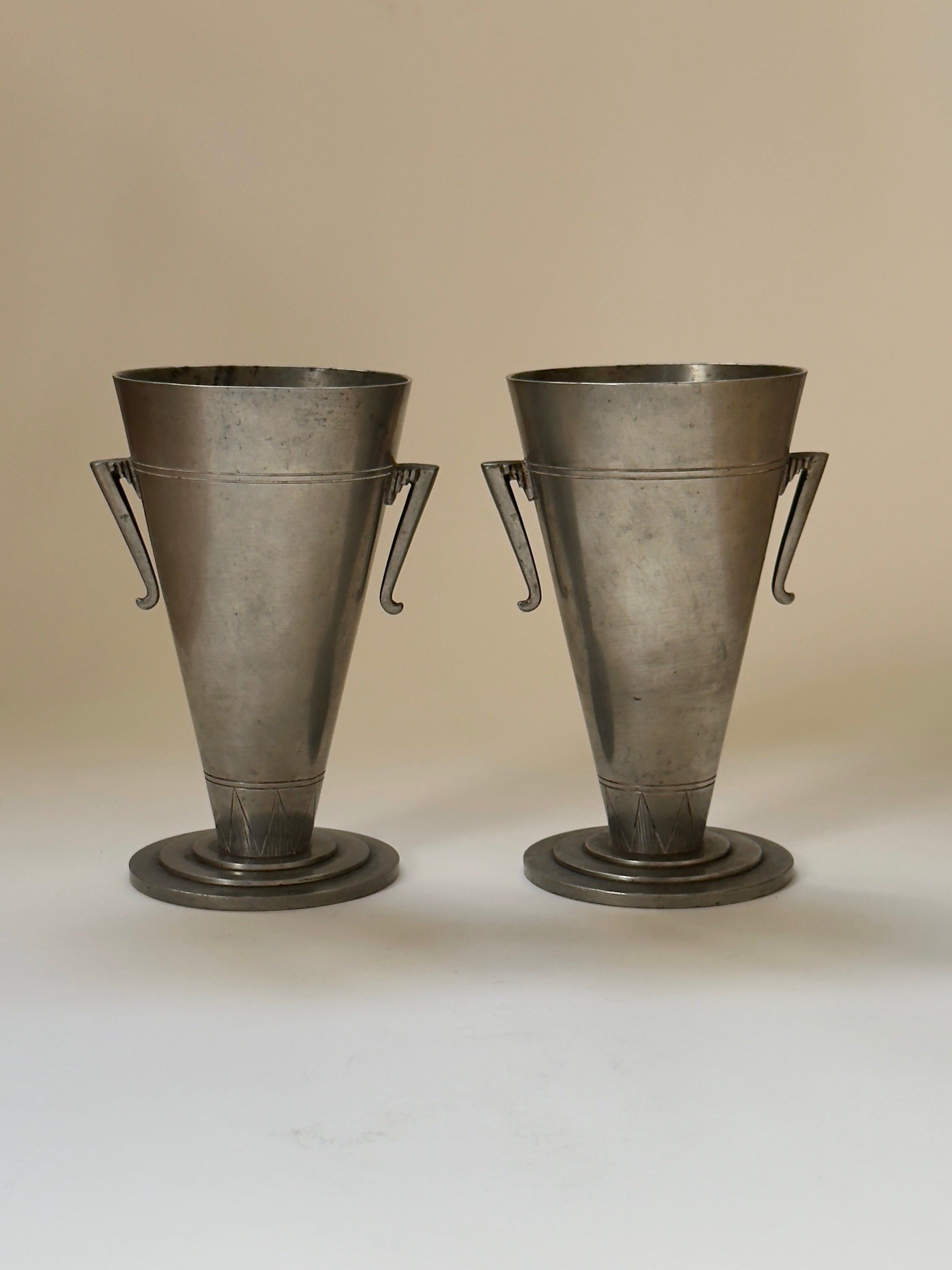 Set of Two Swedish Art Deco Pewter Vases, 1930s