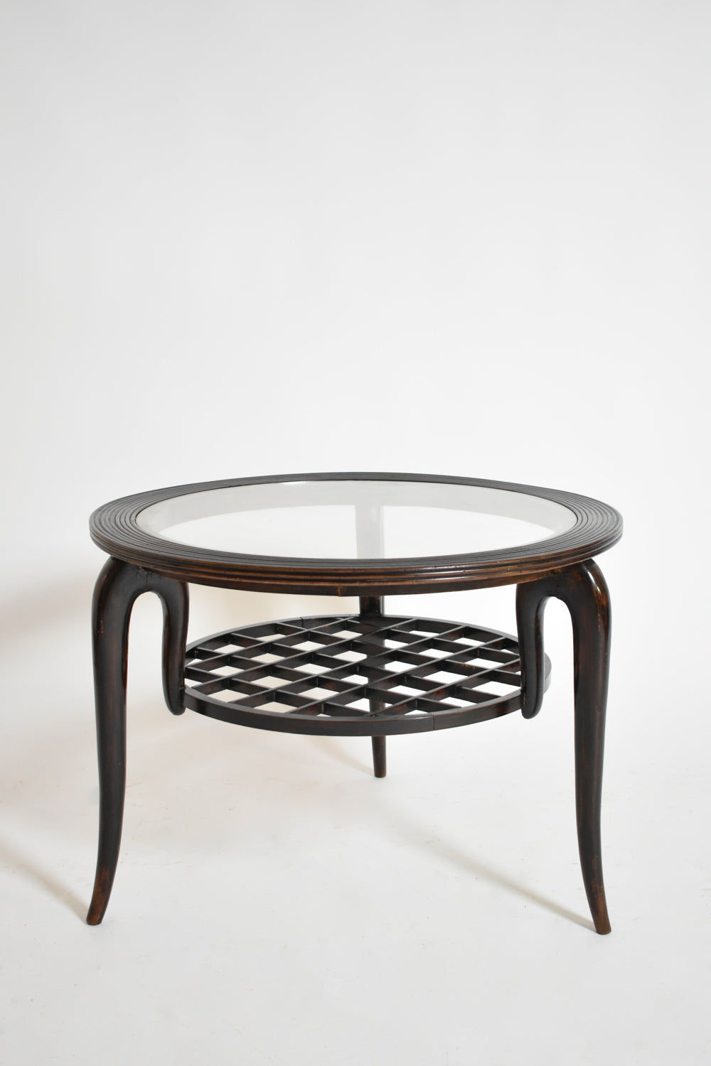 Tripod Ebonised Wood and Glass Round Side Table, 1950s