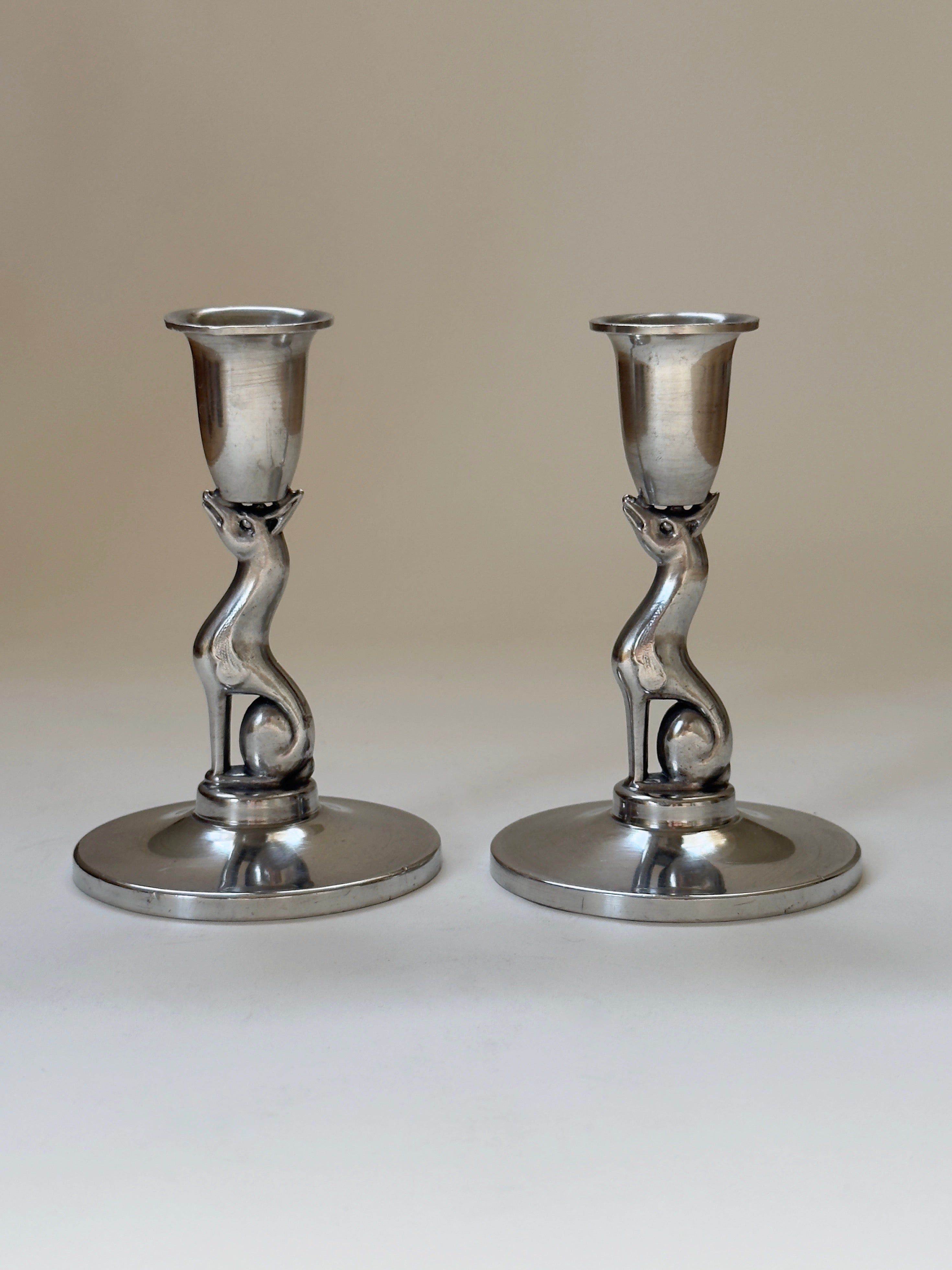 Swedish Modern Pewter Candleholders, 1930s