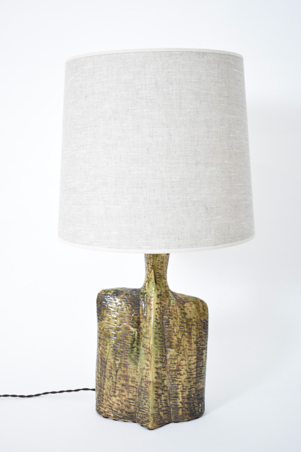 Organic Shape Grey Green Ceramic Lamp, 1970s