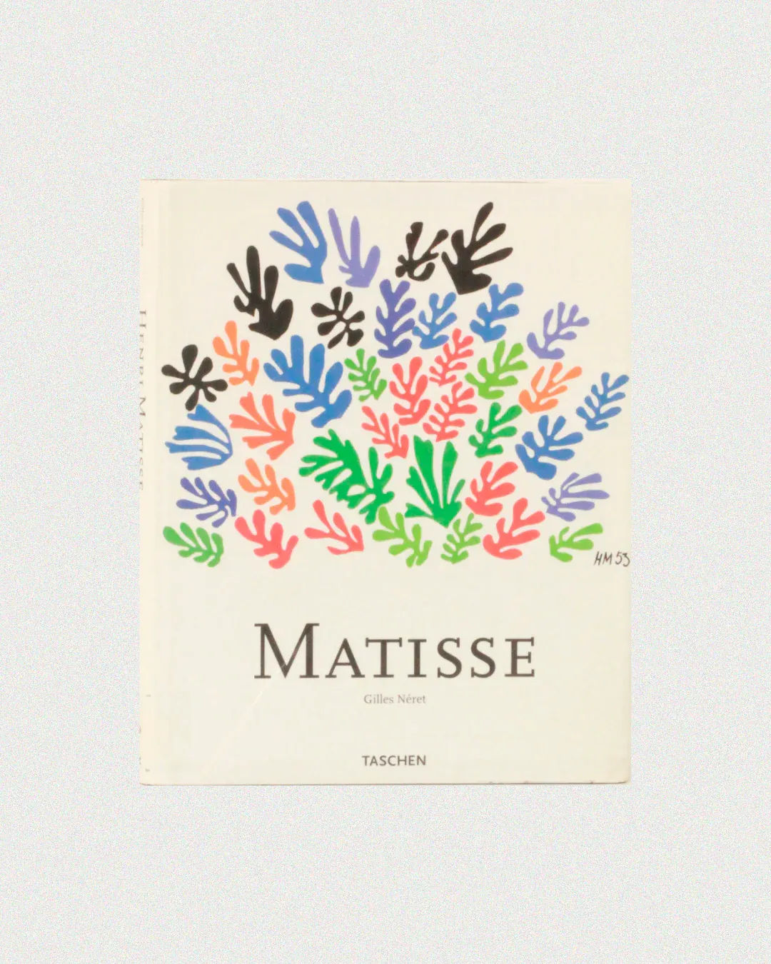 Cover of a book titled "Henri Matisse Vintage Book - Illustrated Publication" by Boga Avante Shop. The cover features colorful handprint-like shapes reminiscent of Henri Matisse's gouache cut-outs, forming a vibrant pattern over a white background.