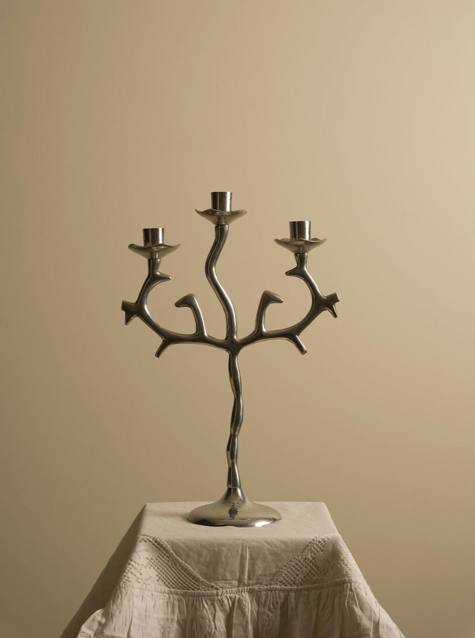 Grande Ornate Candle Holder in Antique Gold with Intricate Floral Design and Glass Hurricane