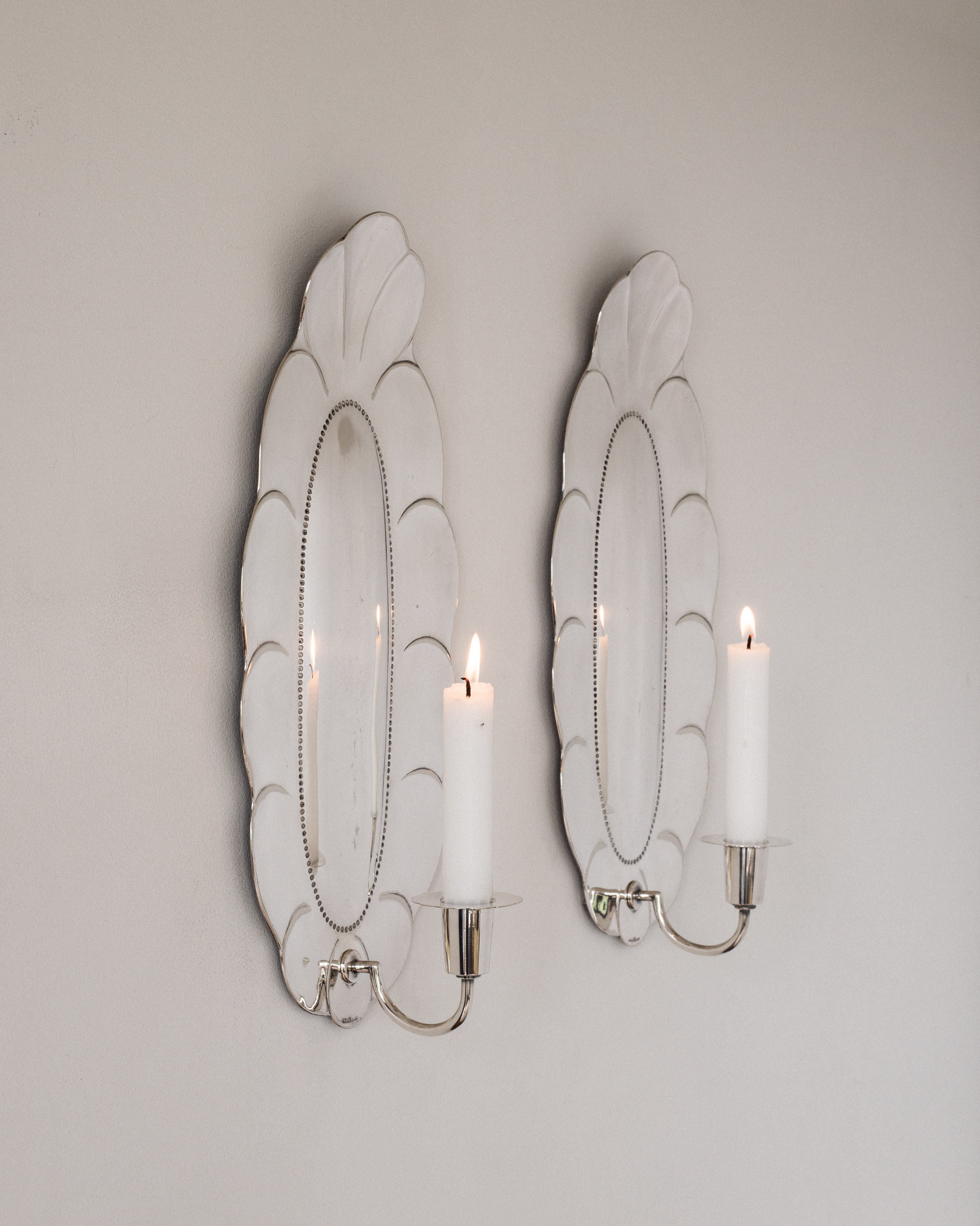 Scalloped Shell Silver Wall Candle Sconces, 1930s