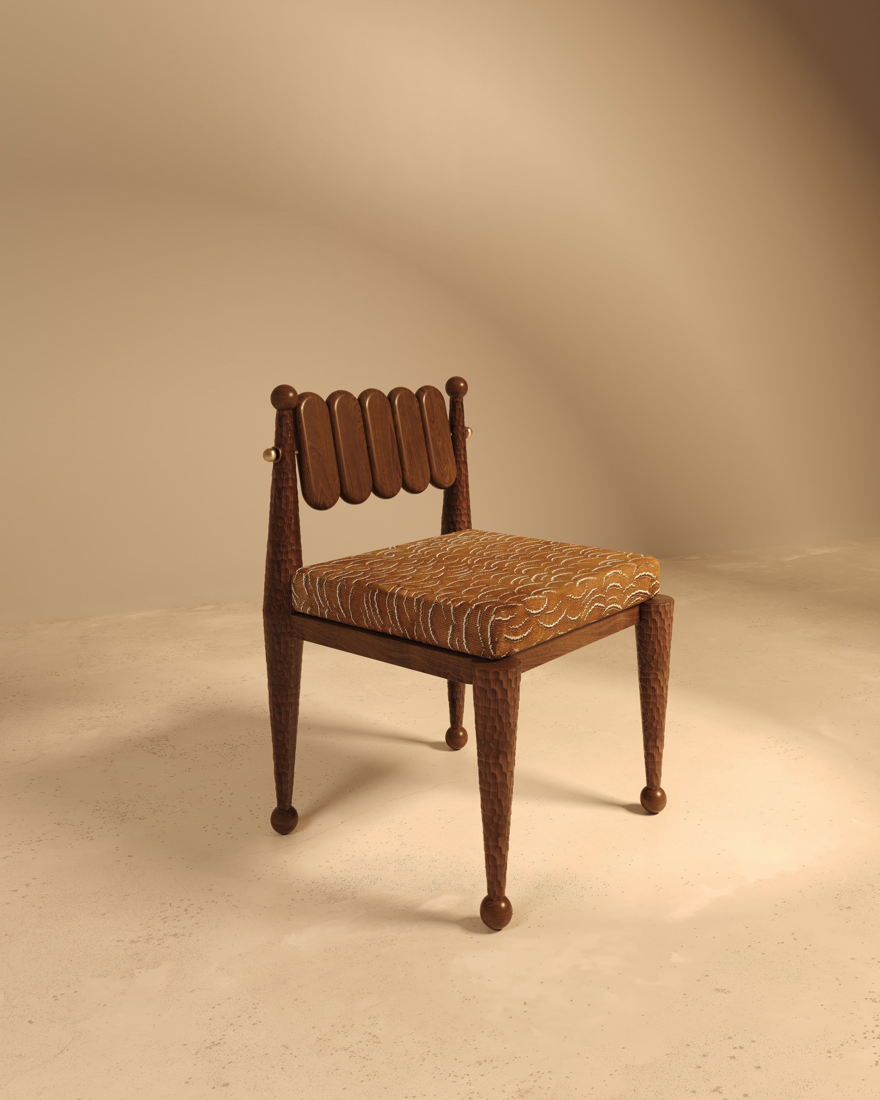 Simorgh I Dining Chair in Walnut Wood and Fabric