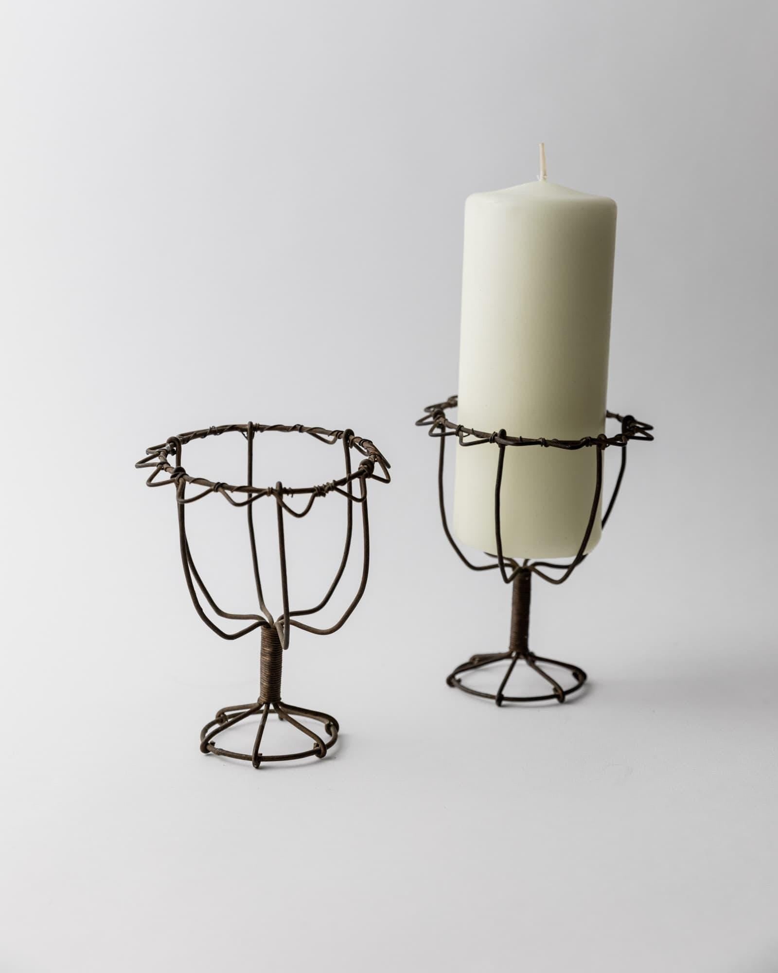 Antique 1850s Iron Wire Candleholder Set of 2