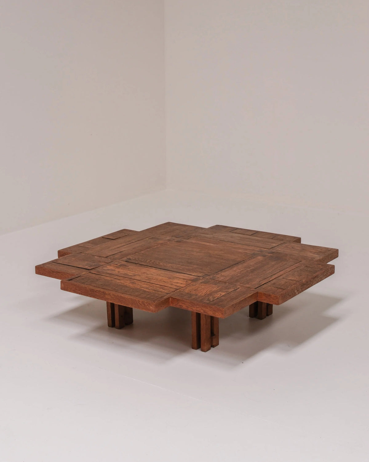 Unique Dutch Brutalist Square Oak Coffee Table, Netherlands, 20th Century by Paulette in 't Stad | The Oblist