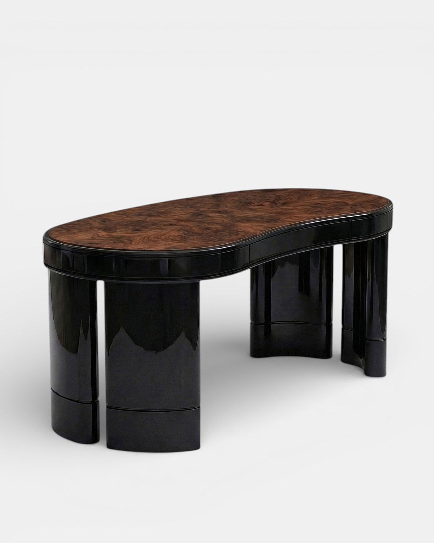 Nicola Black And Burl Wood Desk — side angle