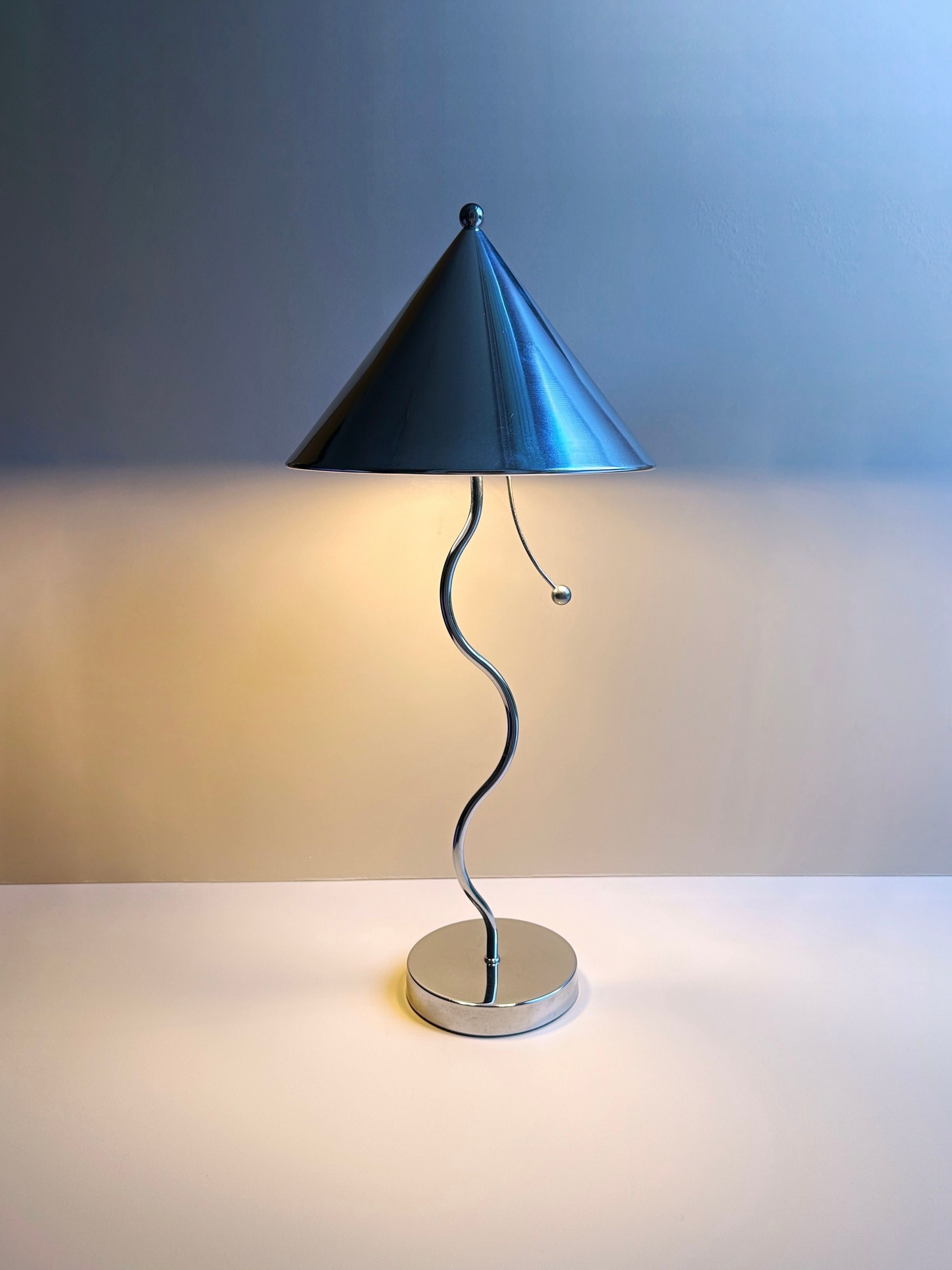 Postmodern Wavey Chrome Table Lamp