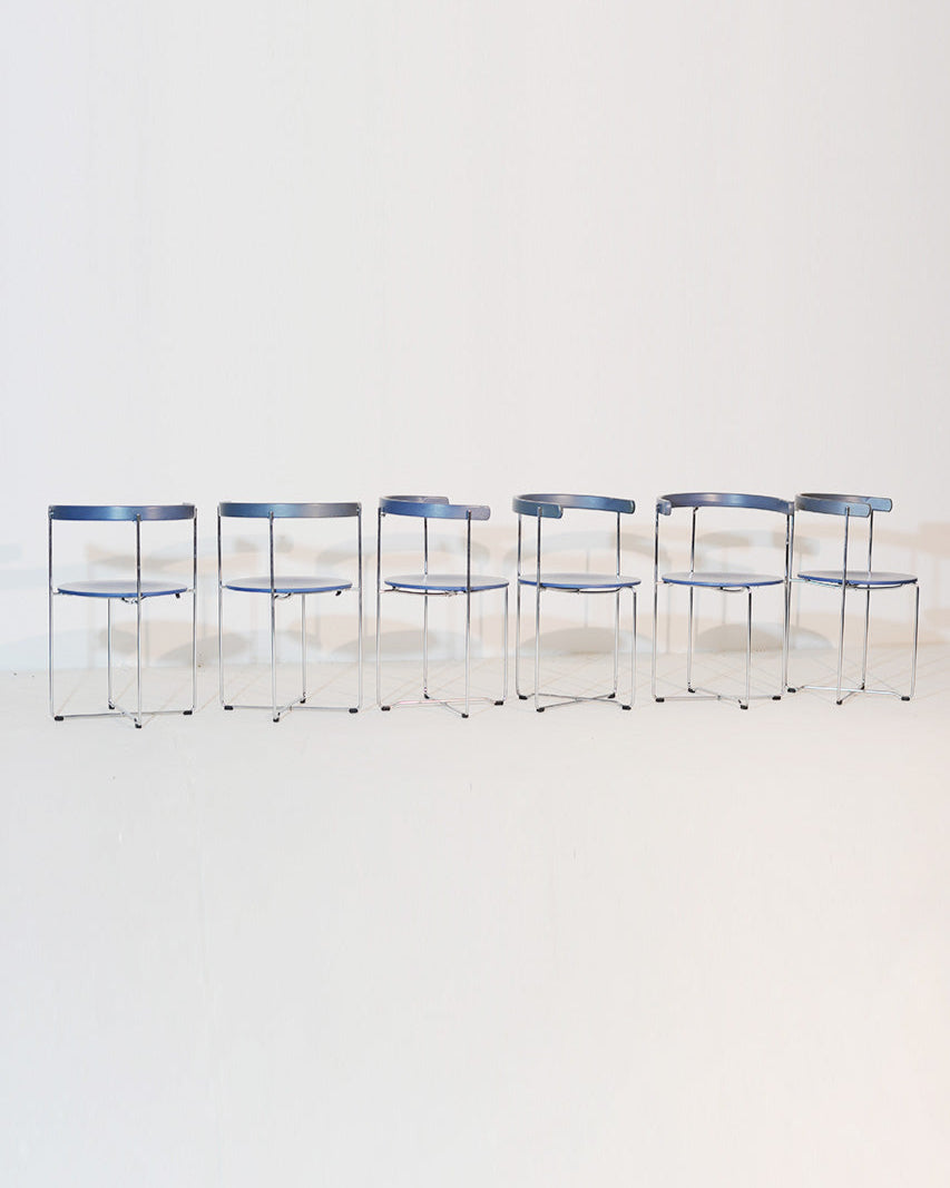 Set of 6 Blue Soley Chairs Valdimar Harðarson for Kusch & Co, 1980s