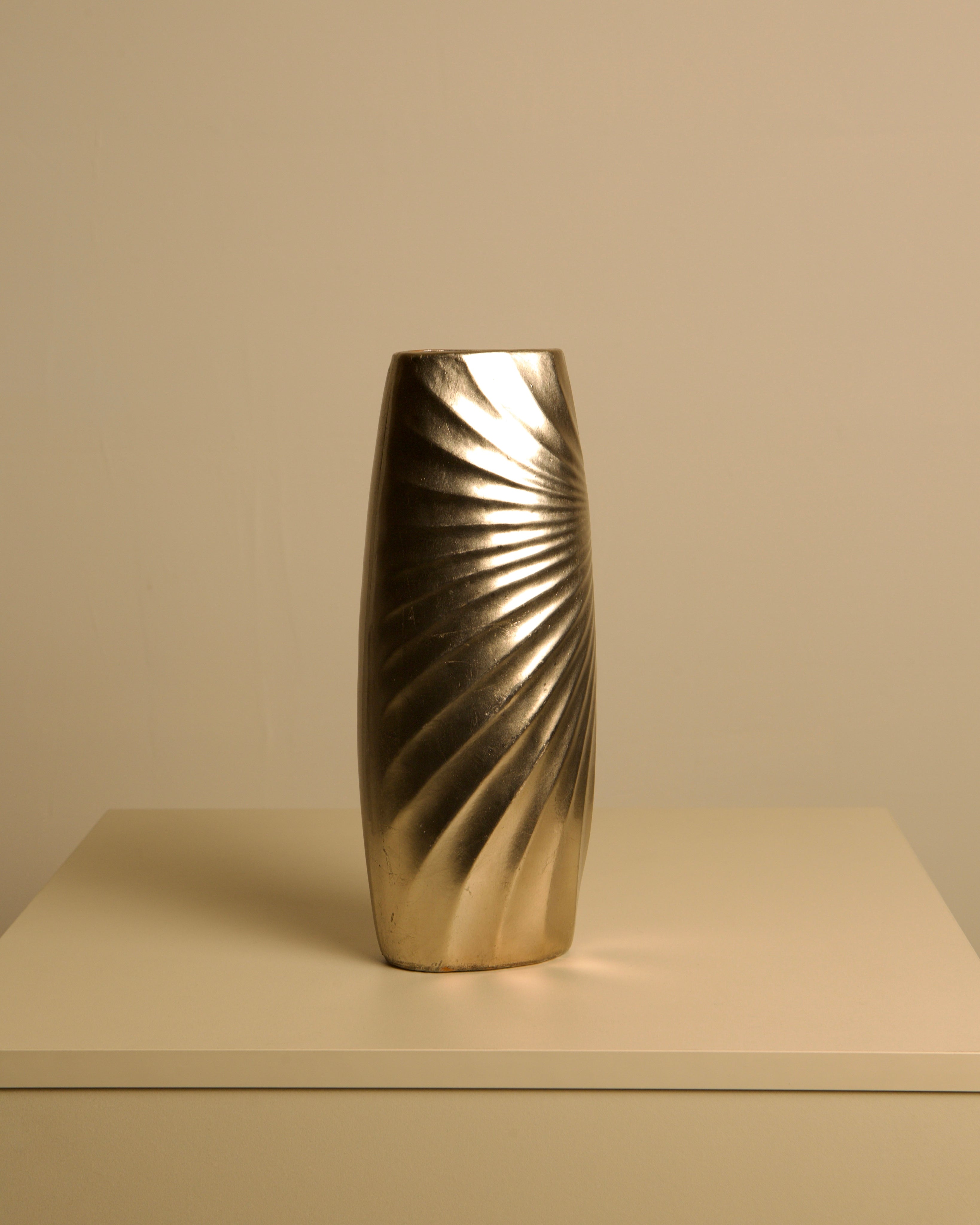 Italian Ceramic Vase "Draped" 80s by Treaptyque | The Oblist — metallic finish, vintage design