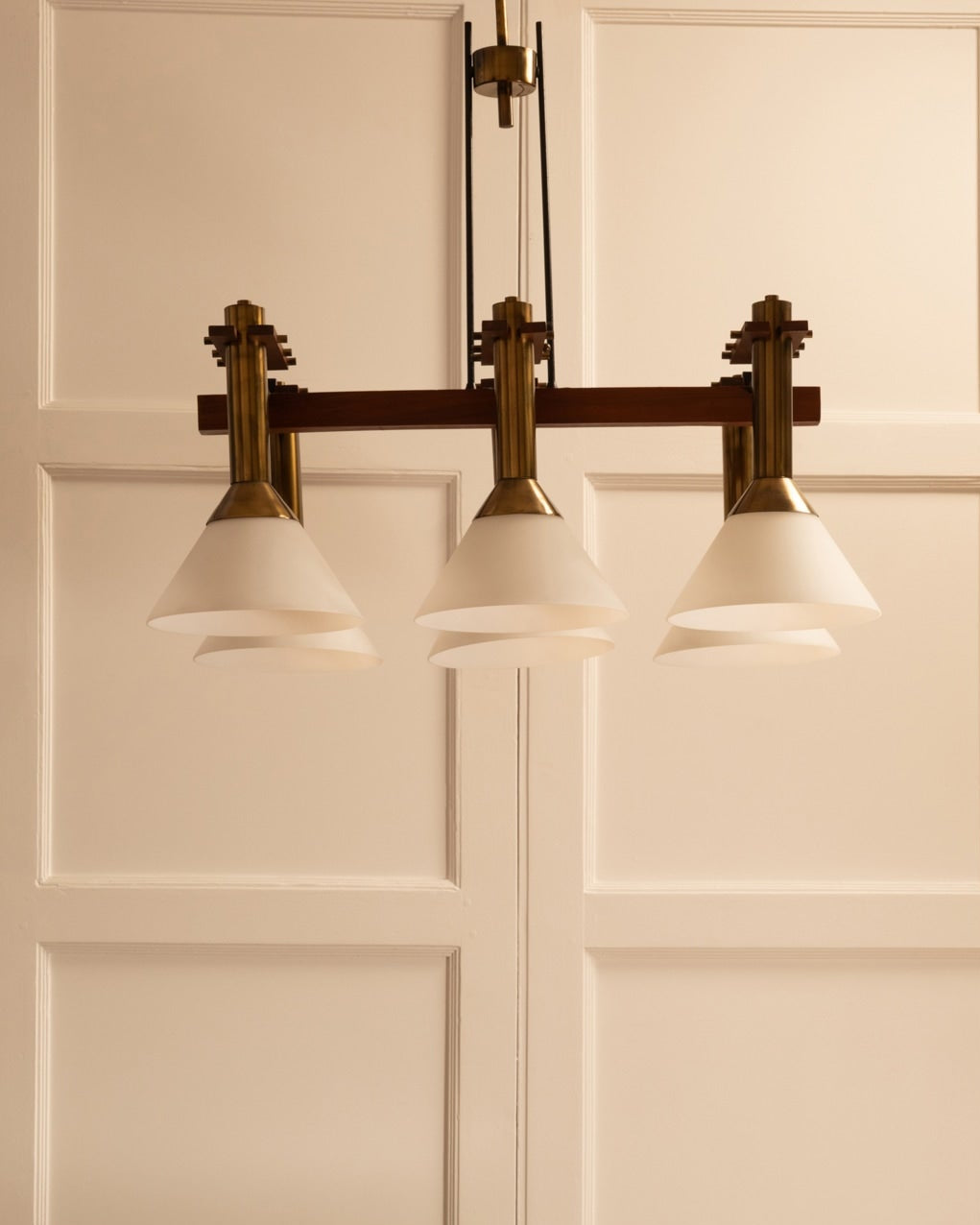 Six-light pendant lamp by Galerie Vauvart | The Oblist — brass and glass design