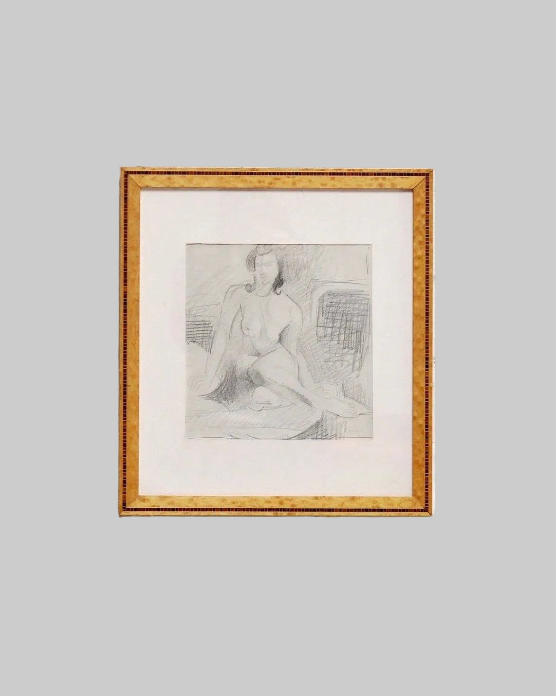 André Lhote pencil drawing of nude figure in wooden frame