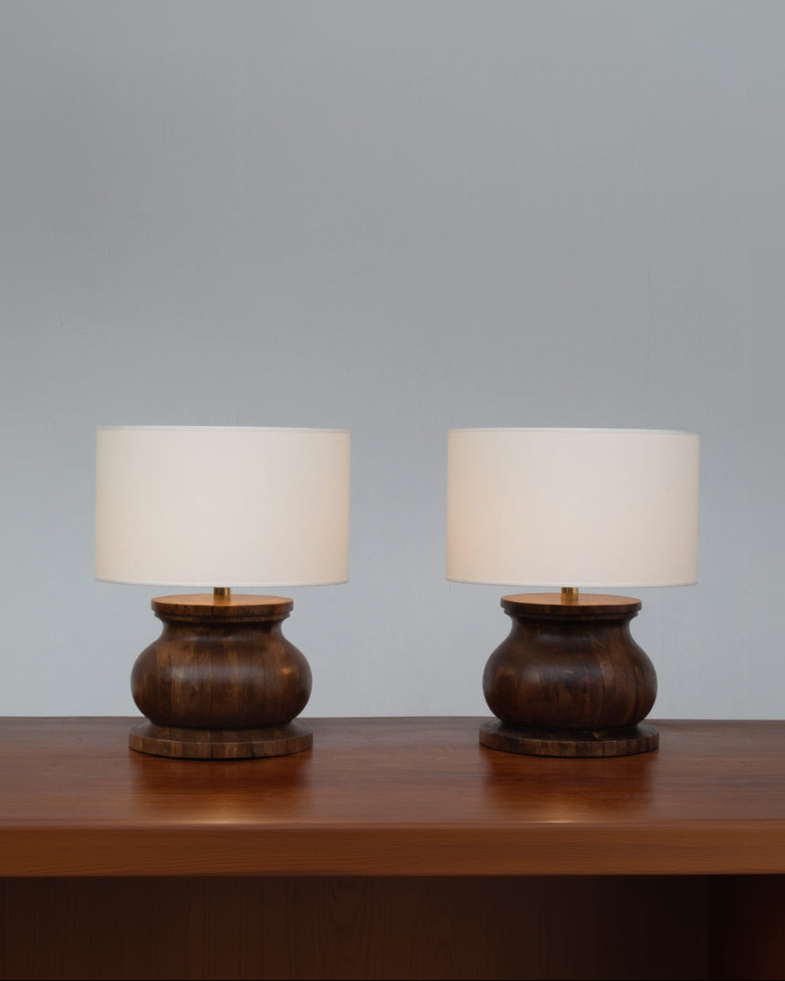Sculptural Walnut Table Lamp — lifestyle setting