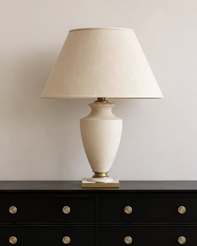 1950s Austrian Vintage Table Lamp in Ceramic and Fabric — close-up