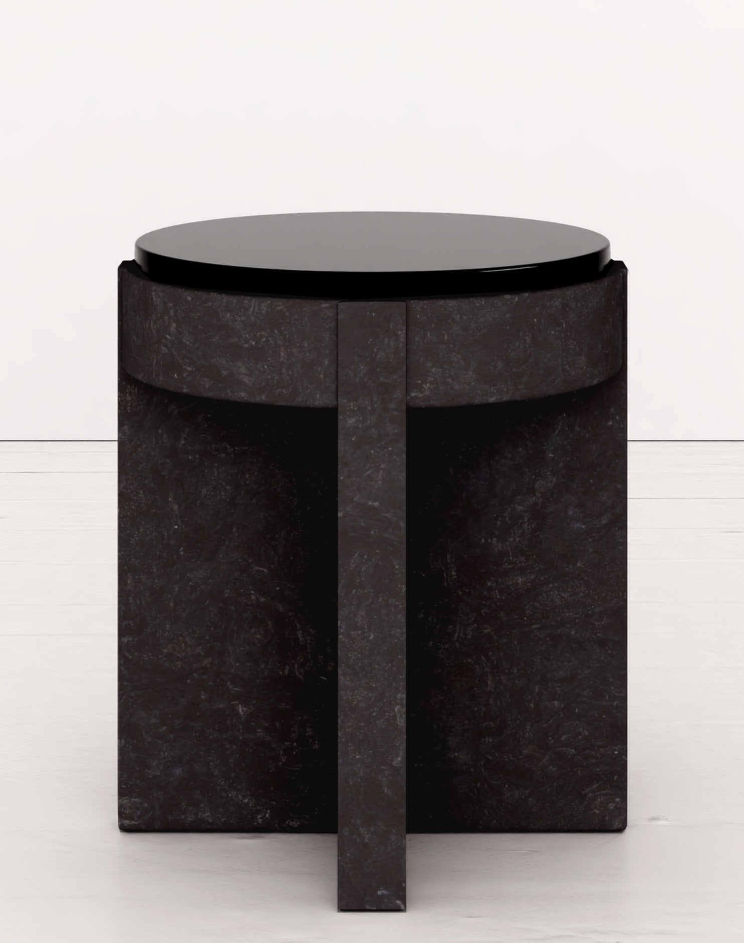 Meï 08 - Bed side table — top view of black stone surface