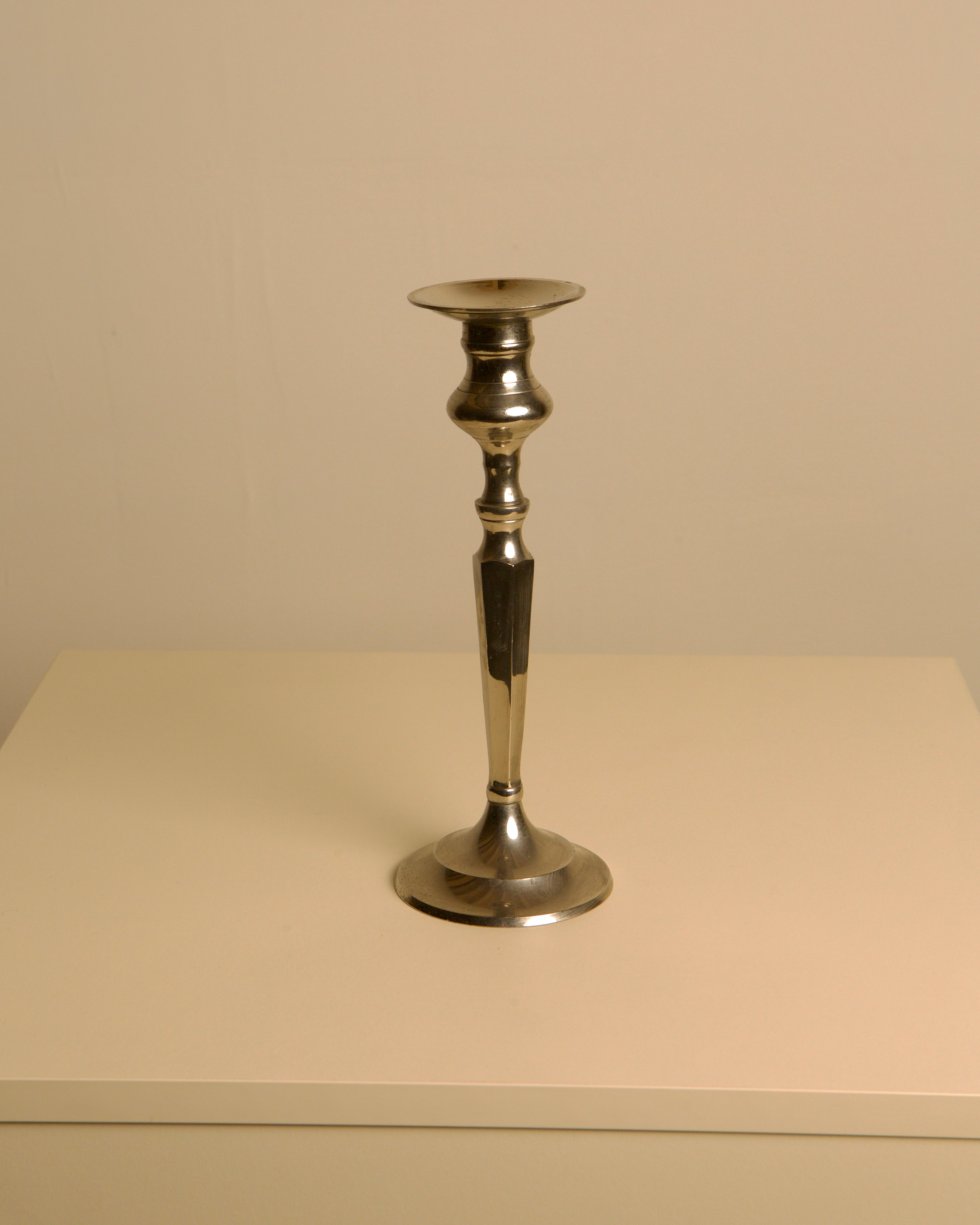 Large Italian "Column" Metal Candleholder, 1960s by Treaptyque | The Oblist — polished metal finish