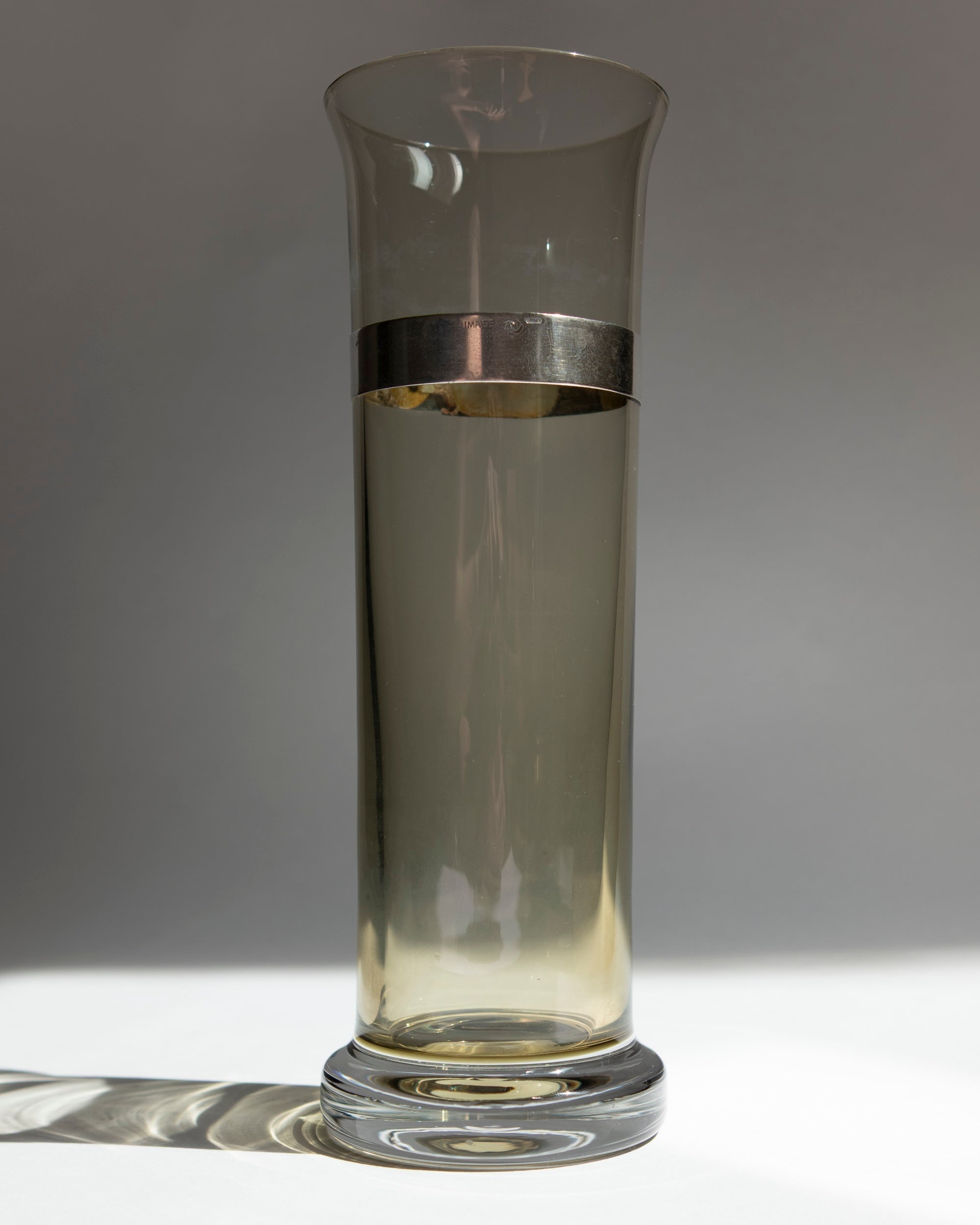 Italian Smoked Glass Vase with 925 Sterling Silver Belt | c. 1970s — lifestyle setting