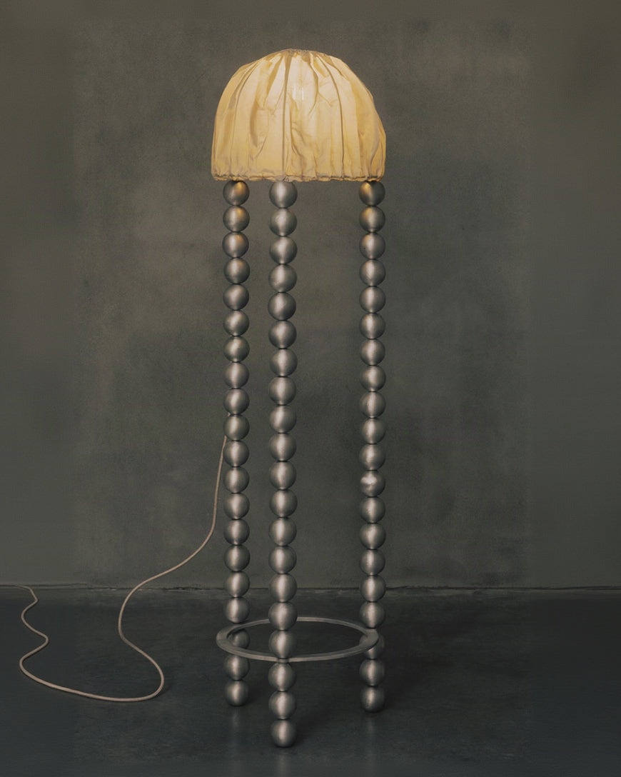 ALTER Floor Light | Aluminium Beeswax Linen by Kaytar | The Oblist — modern design, aluminum, linen shade