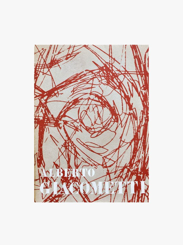 The "Alberto Giacometti: Dessins, Estampes, Livres Illustrés, Sculptures" cover by Maison Plage features abstract red line art in circular and spiral patterns on beige, capturing a minimalist aesthetic ideal for luxury interiors and echoing Giacometti’s handcrafted elegance.