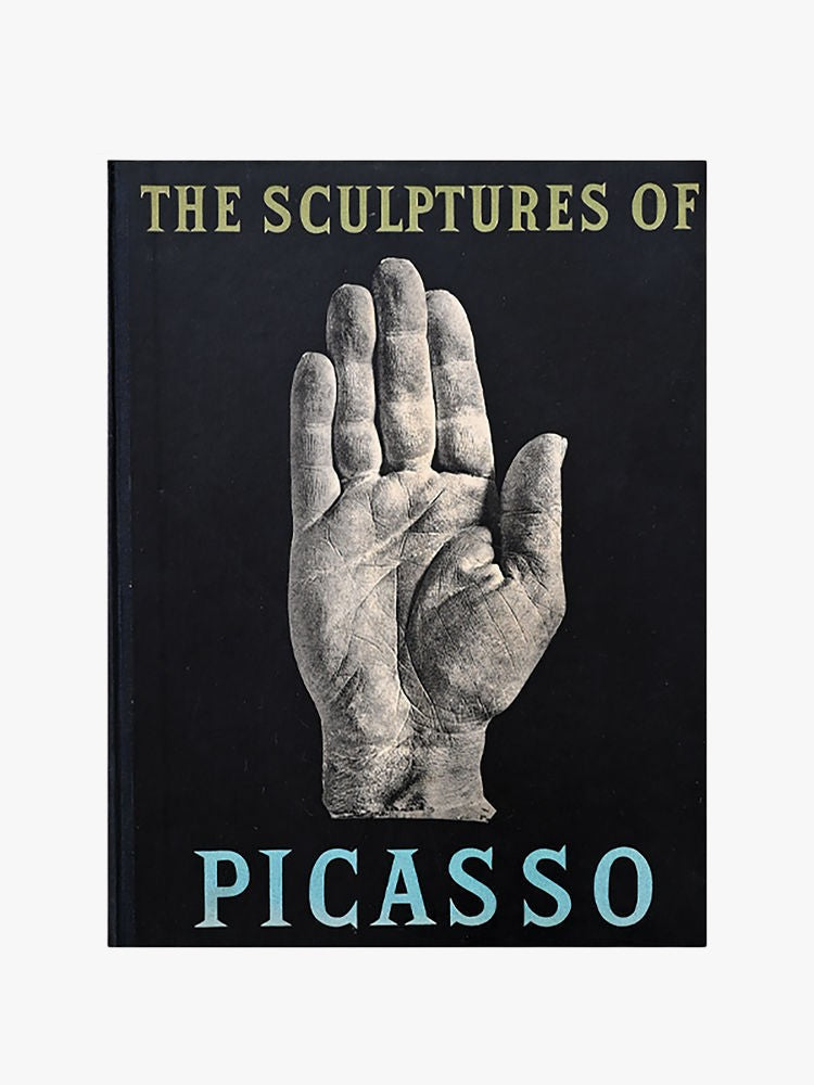 A Maison Plage book cover titled "The Sculptures of Picasso (1st Edition, 1949)" featuring a black and gold design with a detailed image of a sculpted hand in grayscale, representing Picasso's rare edition artistic vision.