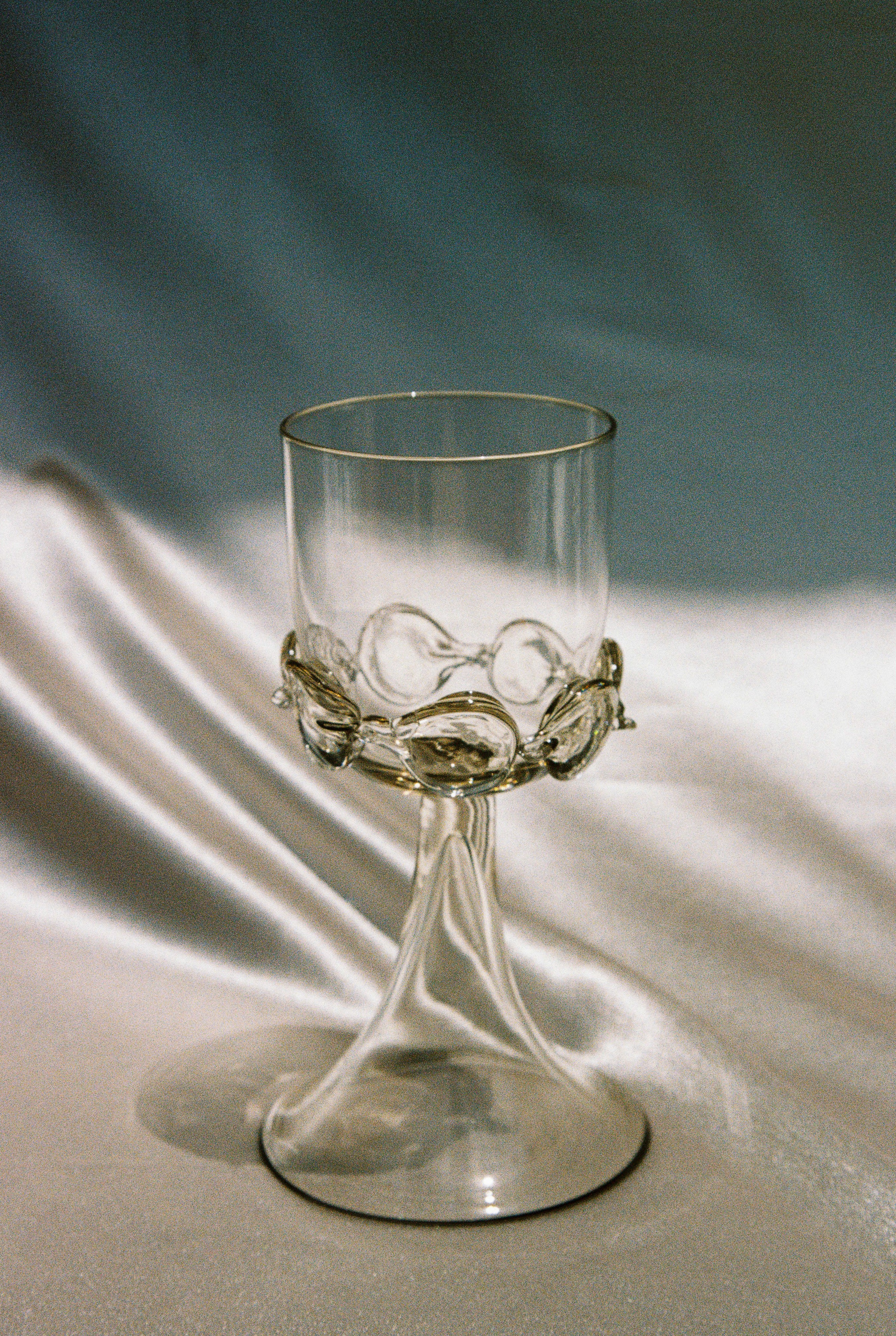 Pair of Mouthblown Wine Goblets - Chain by Lucie Claudia Podrabska | The Oblist — clear glass, handcrafted design