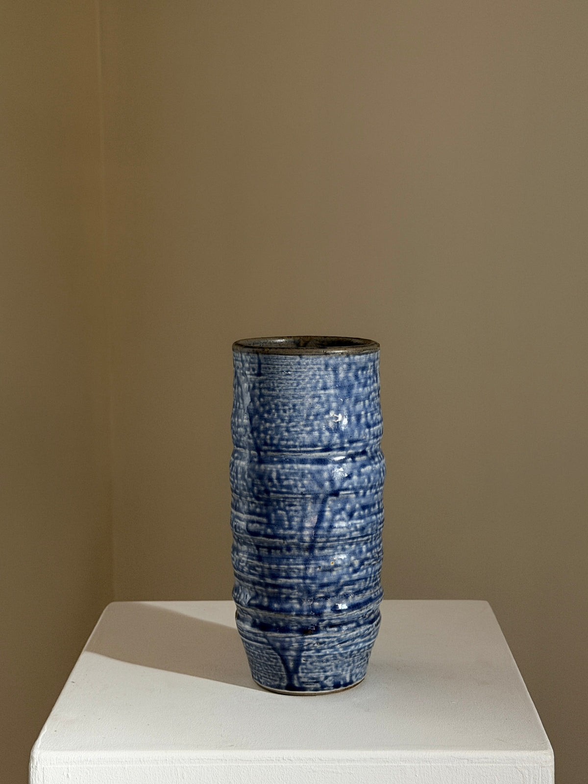 Blue stoneware vase, France, 1970 — detail view