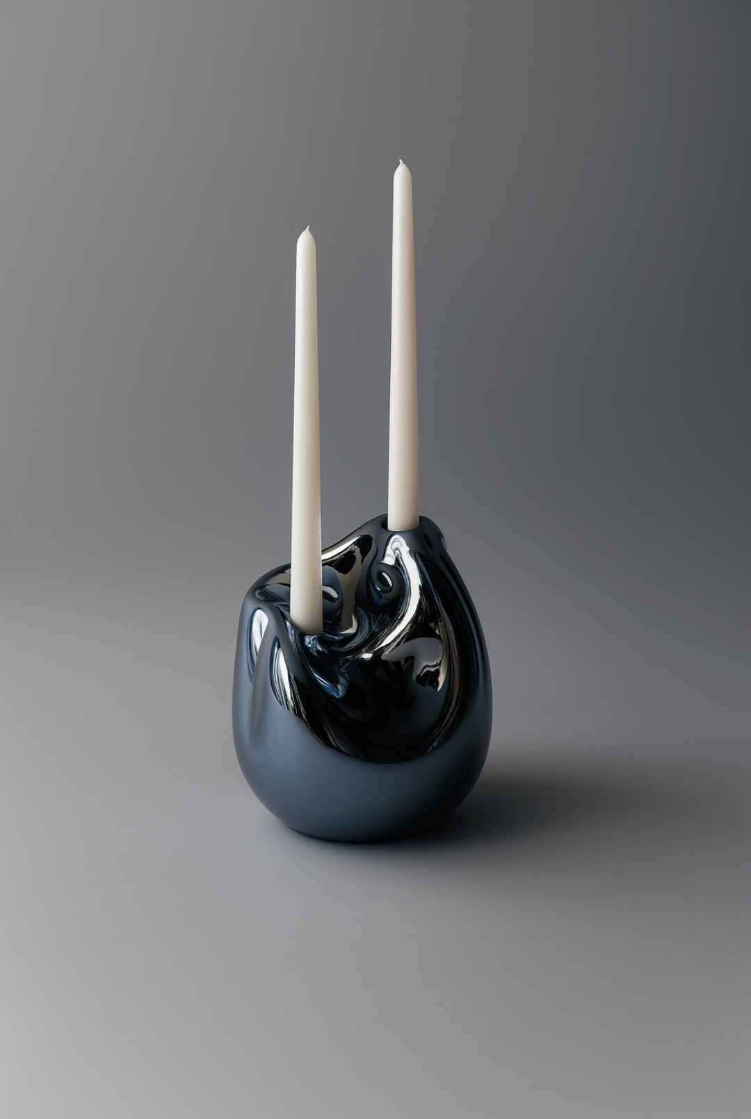 Lumi Candle Holder IV by HOMA | The Oblist — glossy ceramic, dark blue