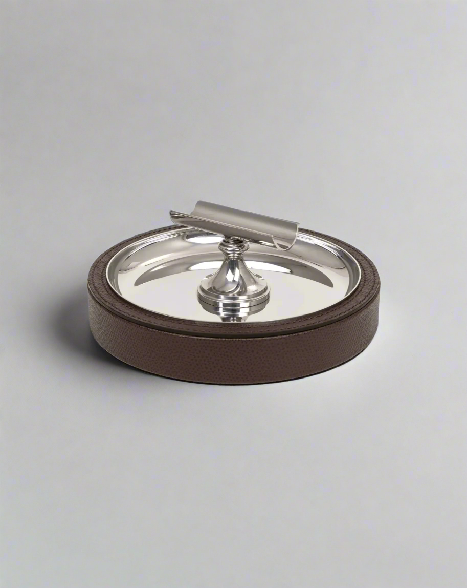 Ashtray Cigar Ashtray Ø 15,5XH6 cm Grained Leather Coffee Pinetti