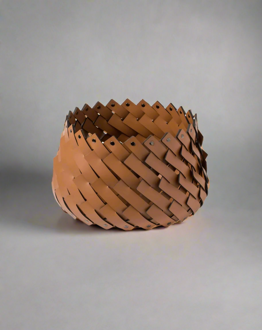 Baskets Almeria Small Basket Ø 40XH27 cm Regenerated Leather Camel Pinetti
