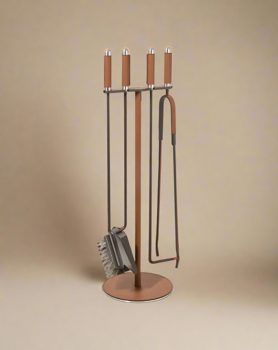 Fireplace Fireplace Set Ø 21XH71 cm Grained Leather Camel Pinetti