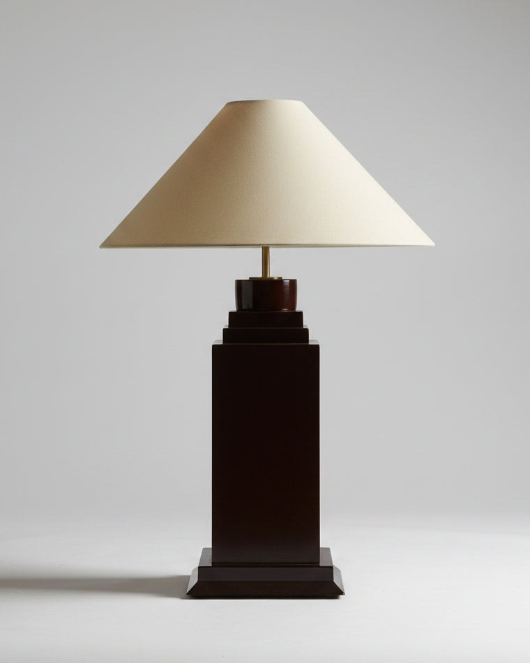 Hudson Table Lamp by Studio Miranda Martin | The Oblist — brown wood base, cream shade