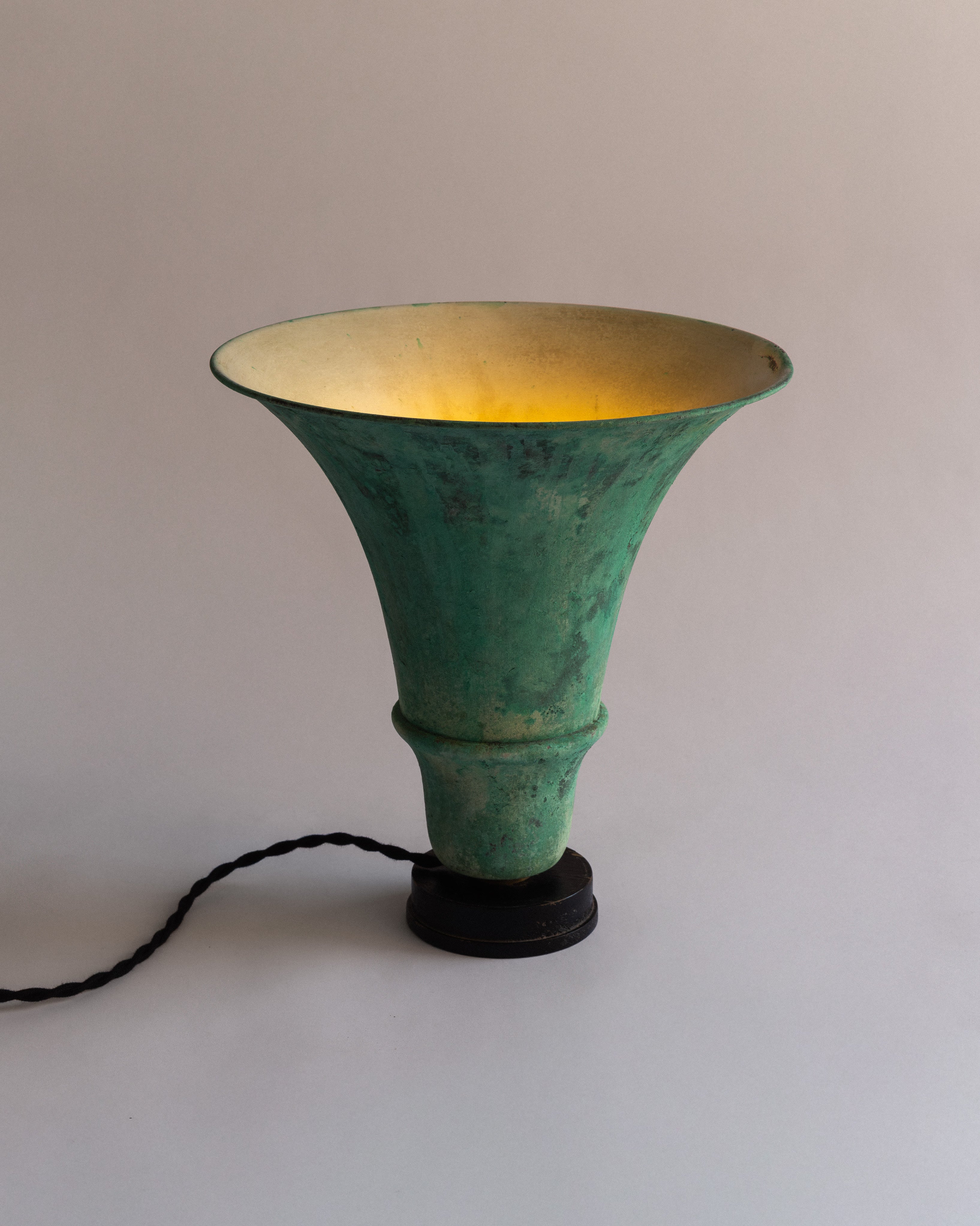 Art Deco Uplighter with Verdigris Patina, 1930s — side angle