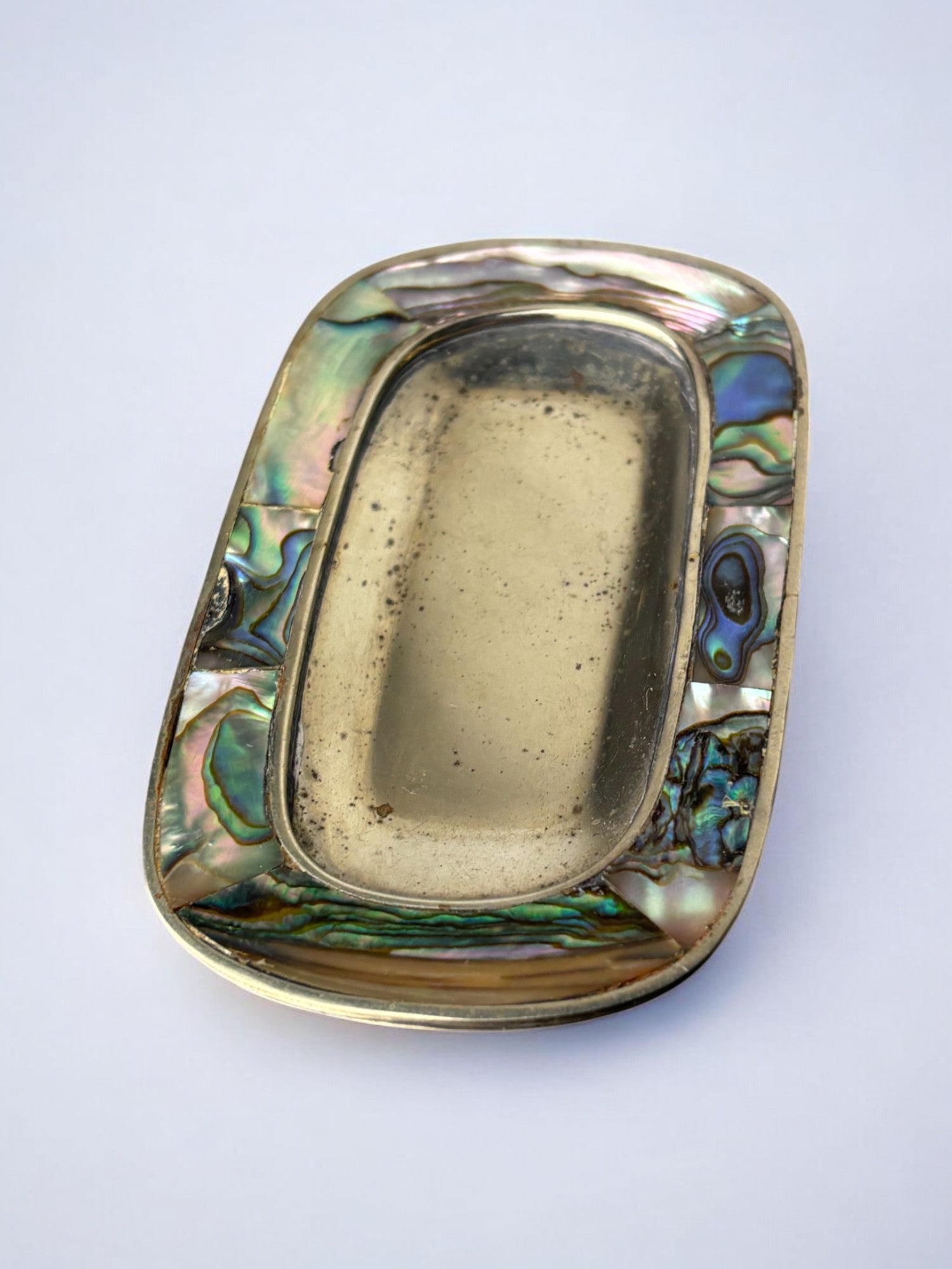 Abalone shell & alpaca tray, Mexico, circa 1970 by Malamar Studio | The Oblist — handcrafted, iridescent finish