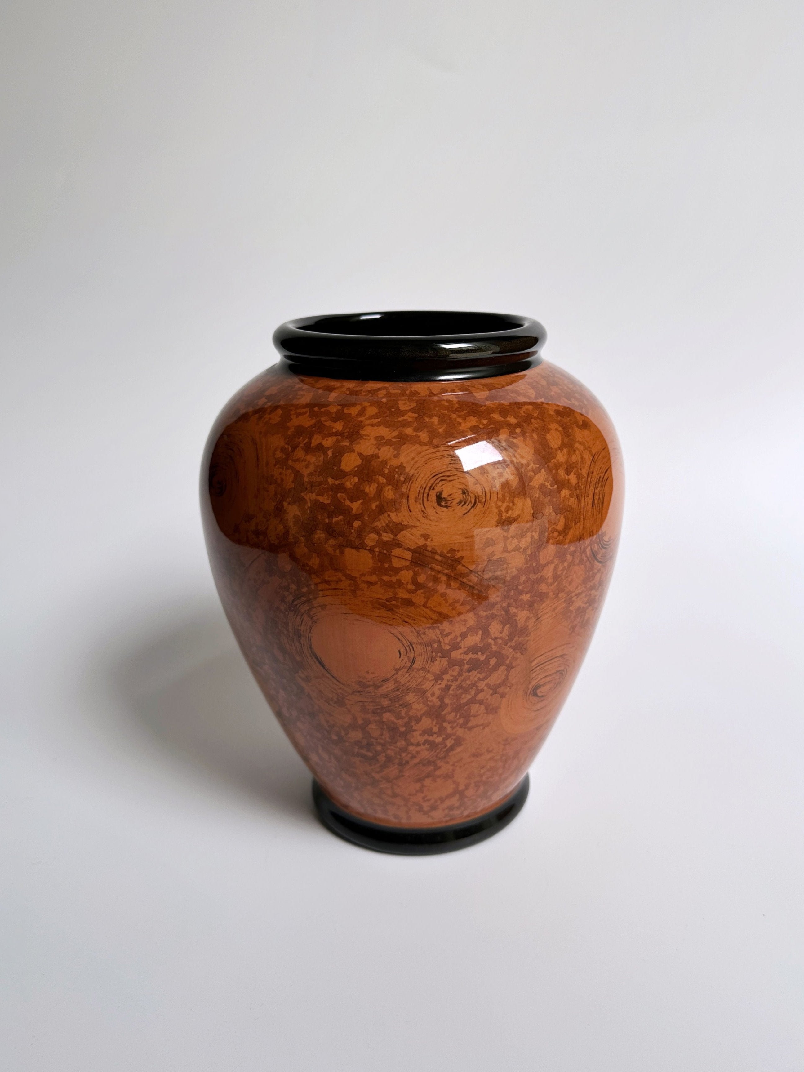 Art Deco Burl Wood Hand-Painted Vase by Dodo Vintage | The Oblist — handcrafted brown wood finish