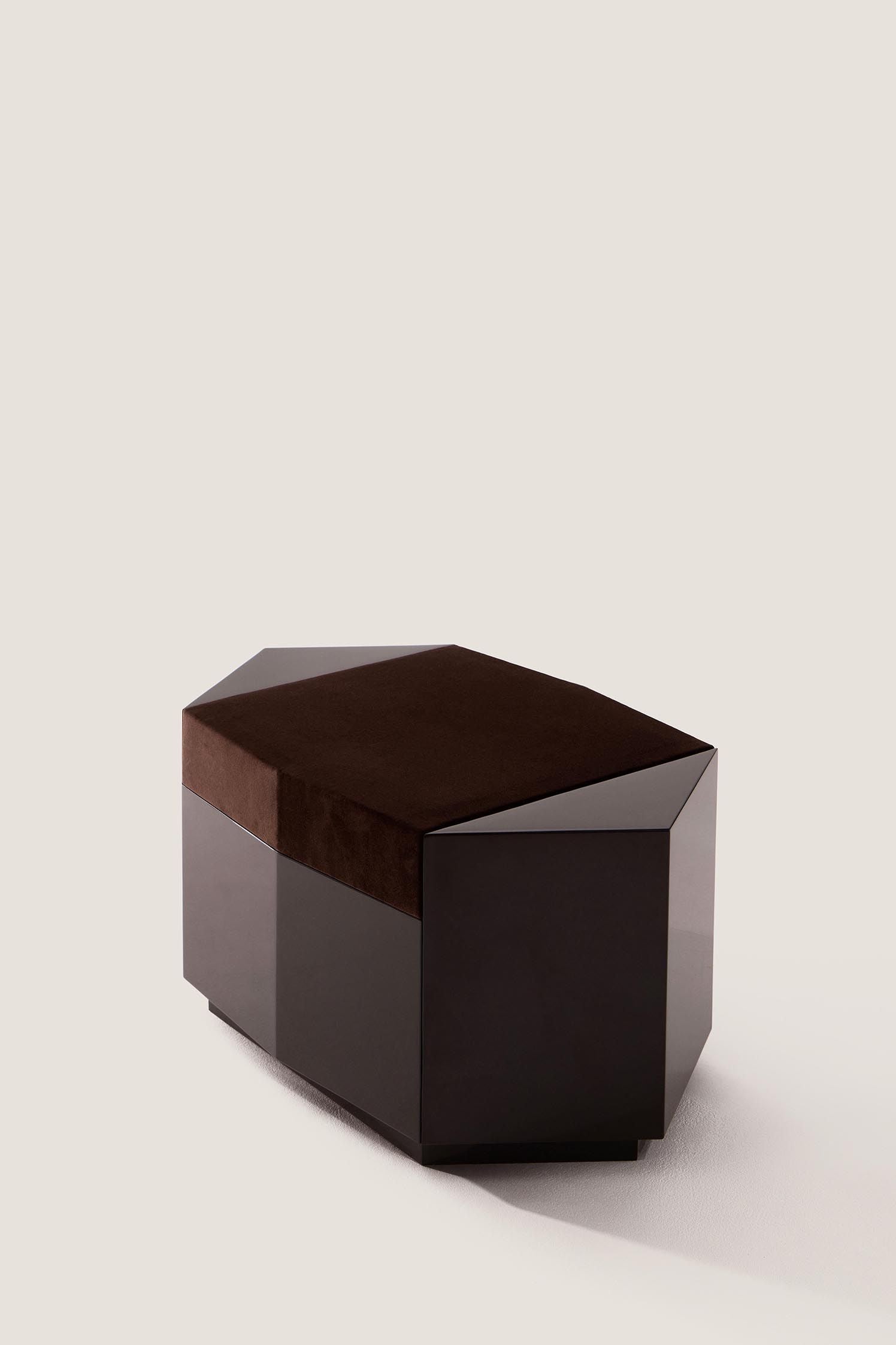 Ame I' Lacquer Ottoman by Zoé Wolker Studio | The Oblist — modern lacquer finish, brown suede top