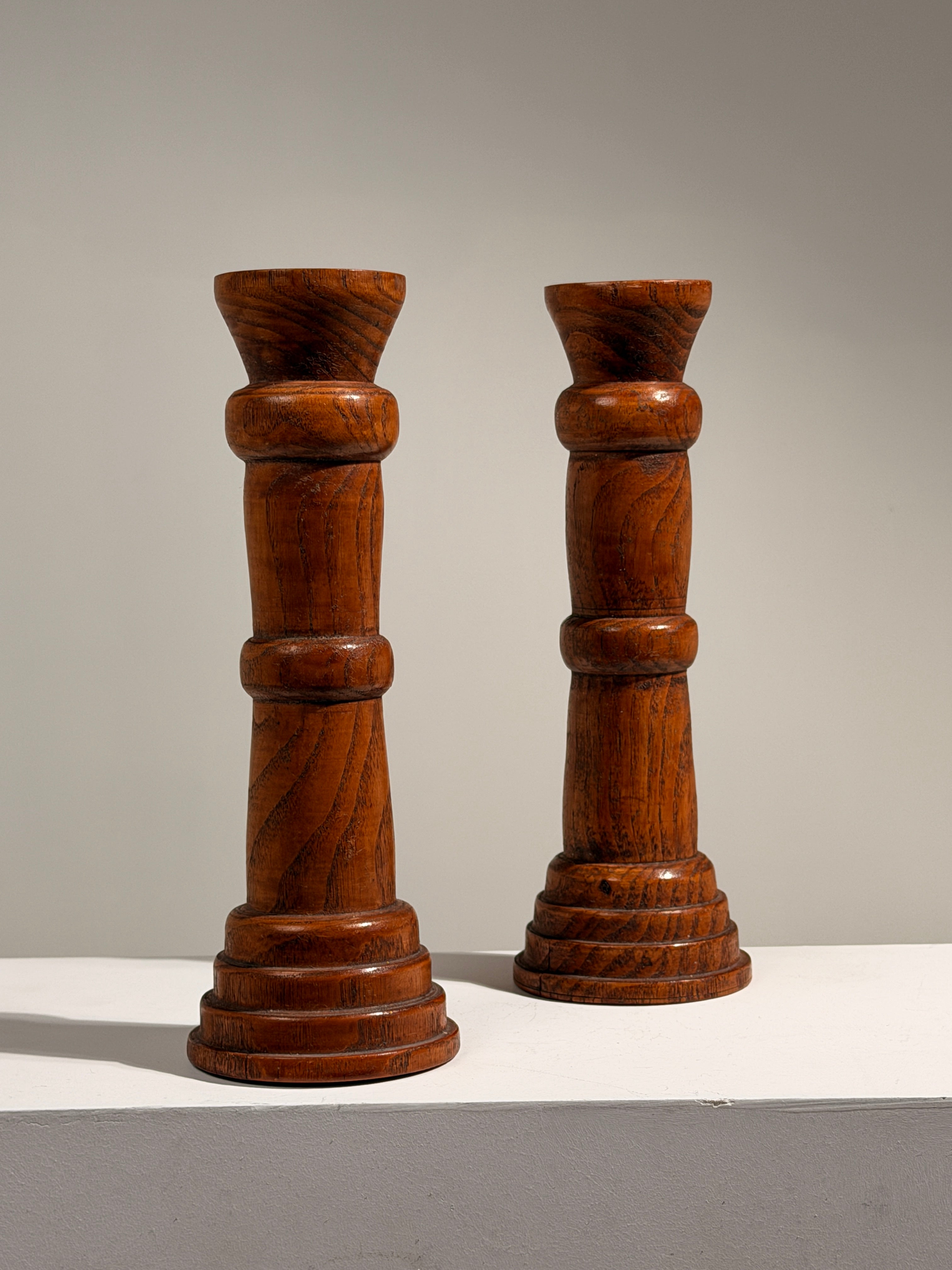 Pair of Brutalist solid wood candlesticks, France, circa 1960 by Figuresdesign | The Oblist