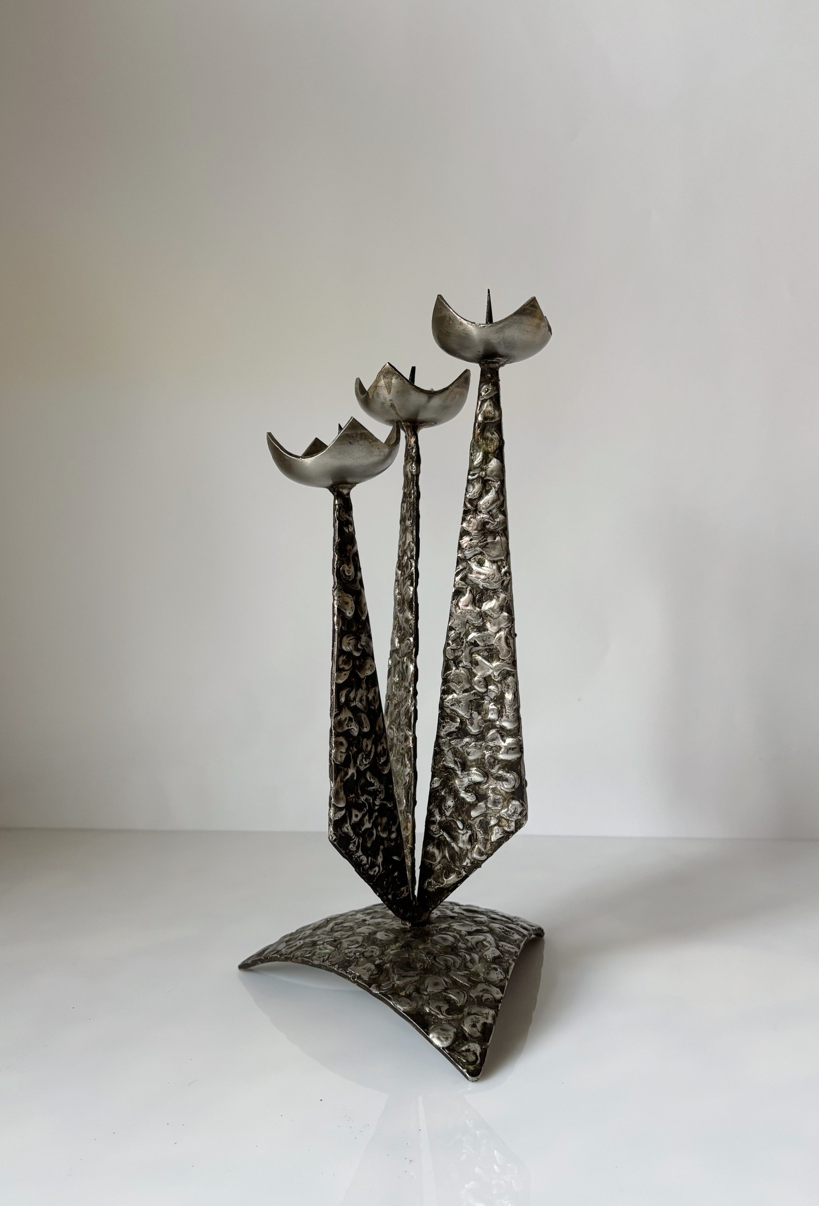 Brutalist Steel 3 Arm Metal Candlestick by Huerto | The Oblist — handcrafted metal design