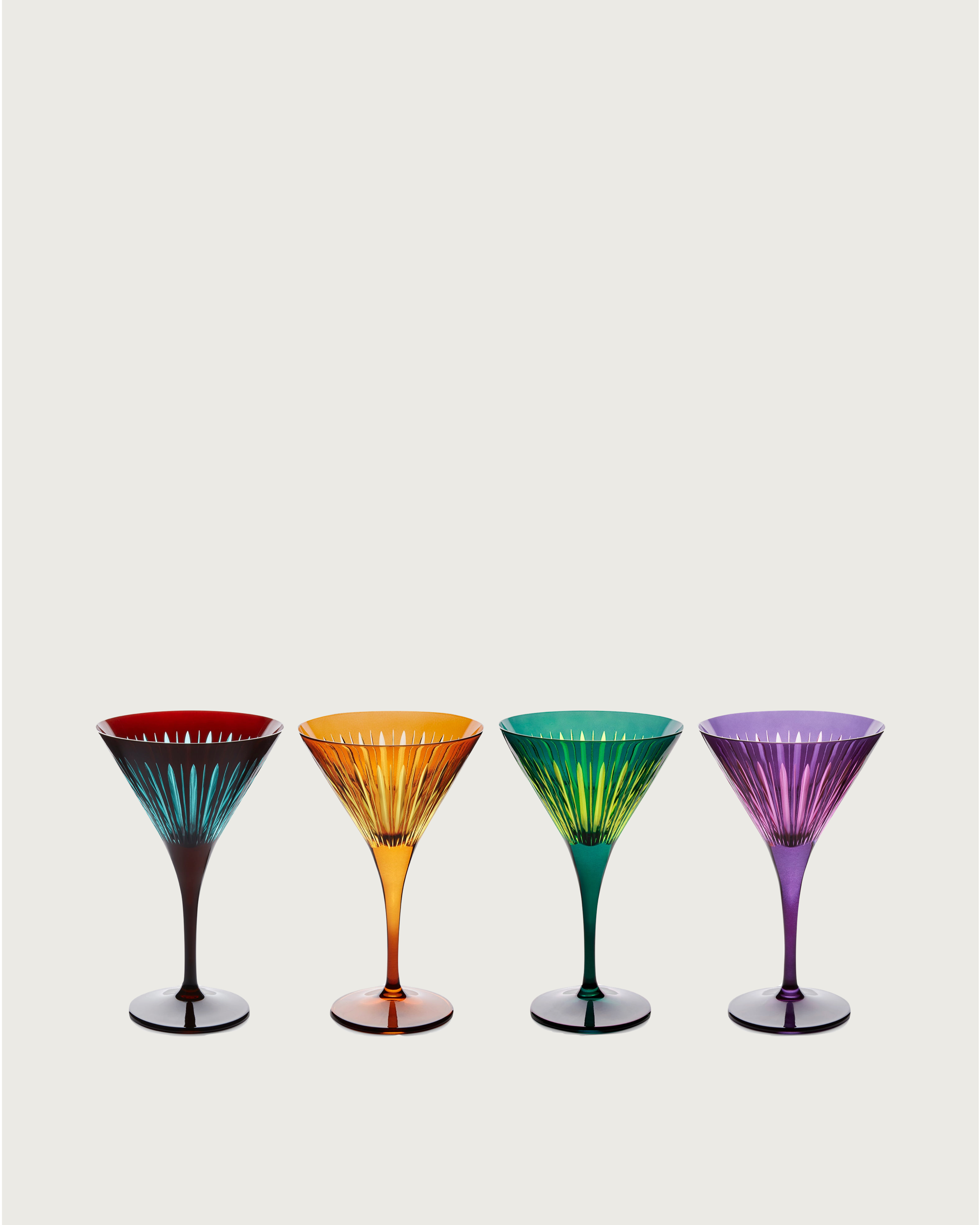 Prism Martini Glasses - Assorted (Set of 4) by Lobjet | The Oblist — colorful glass, modern design