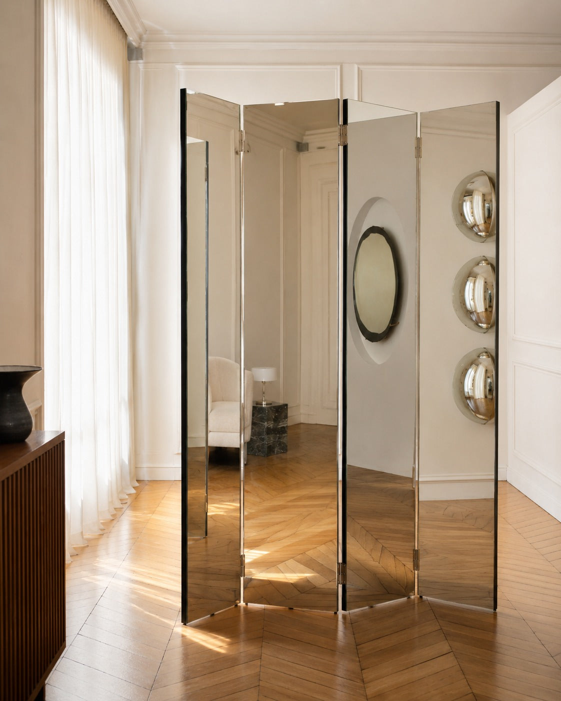 'The Paravan' Mirror Folding Screen — close-up