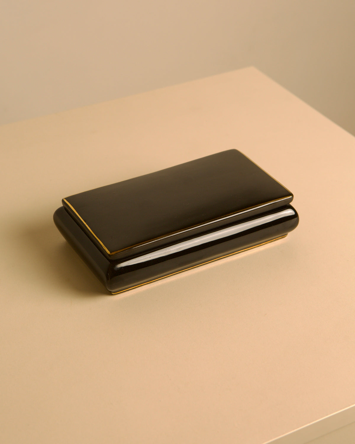 Italian black and gold ceramic box, 1960s by Treaptyque | The Oblist
