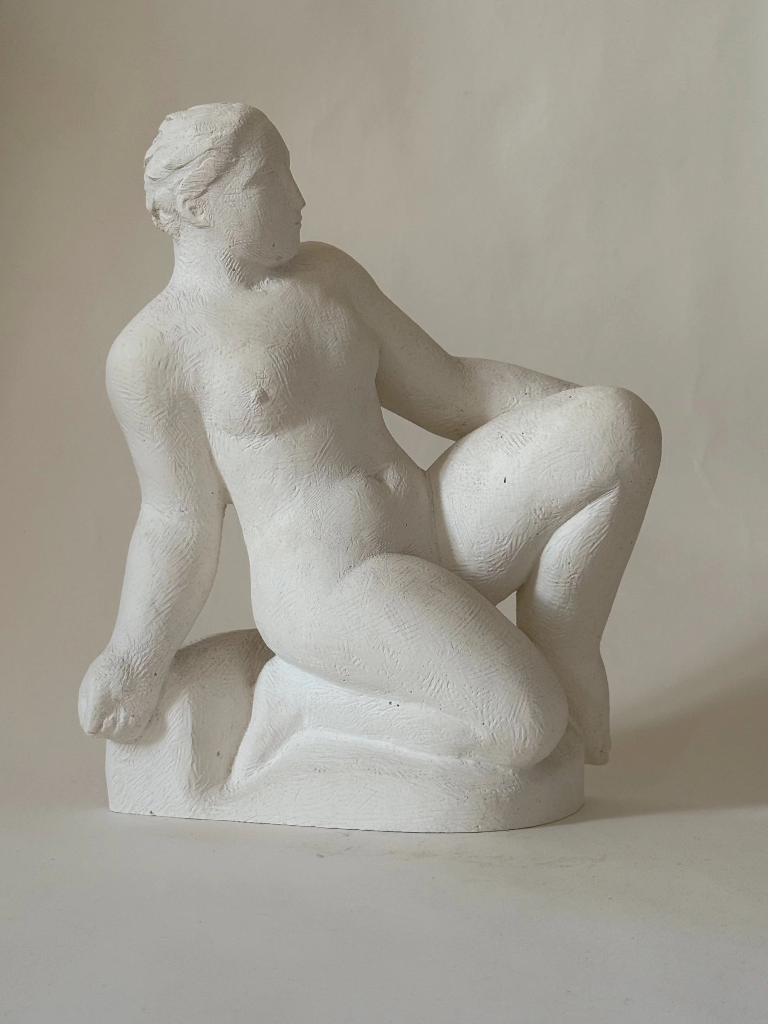 Reclining Female Figure Sculpture no. II, Jan Keustermans by Galerie Storm | The Oblist — handcrafted white plaster