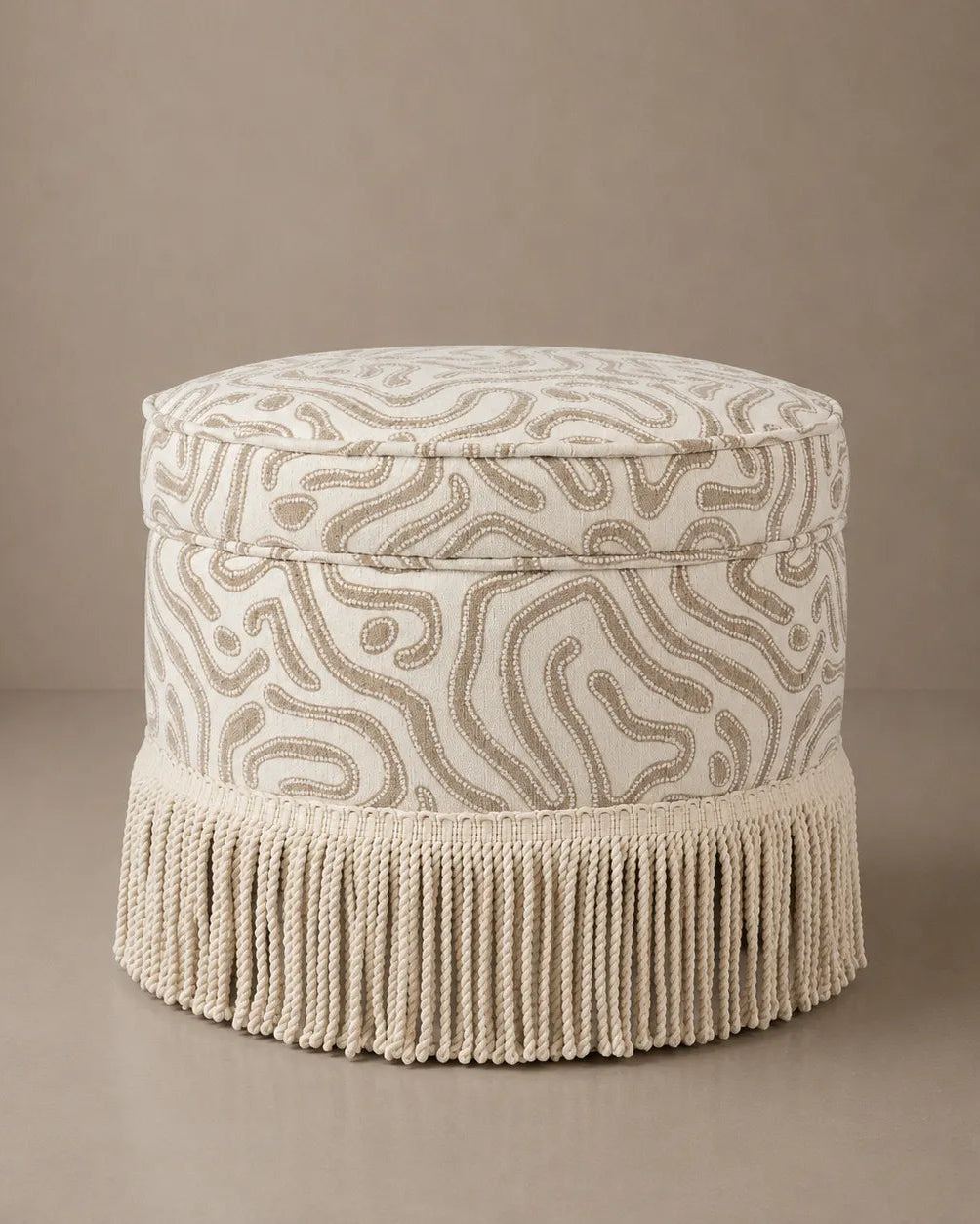 Laurent Pouf - Atoll Fabric & Ivory Fringe by RIJD Interior | The Oblist