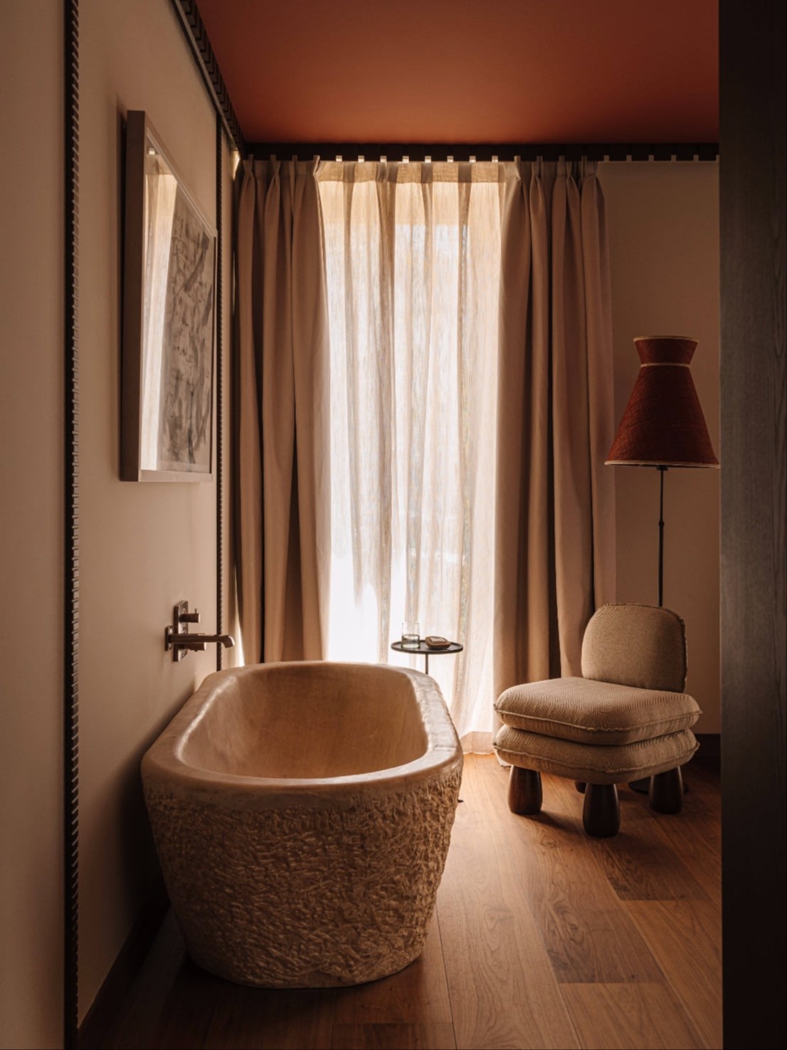 Elephant Armchair — corner view in modern bathroom setting